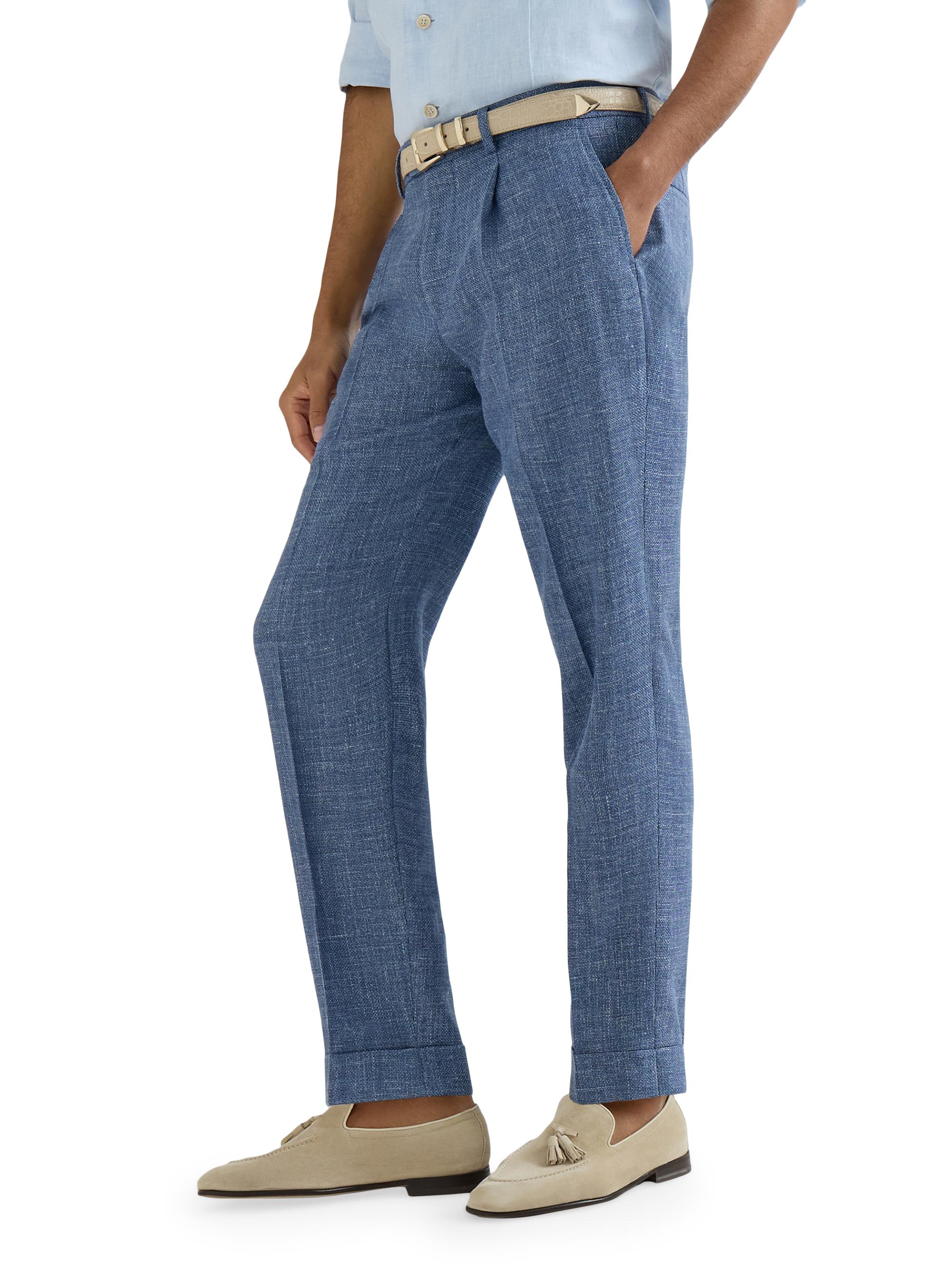 Brunello Cucinelli Virgin Wool, Silk and Linen Hopsack Pleated Trousers ...