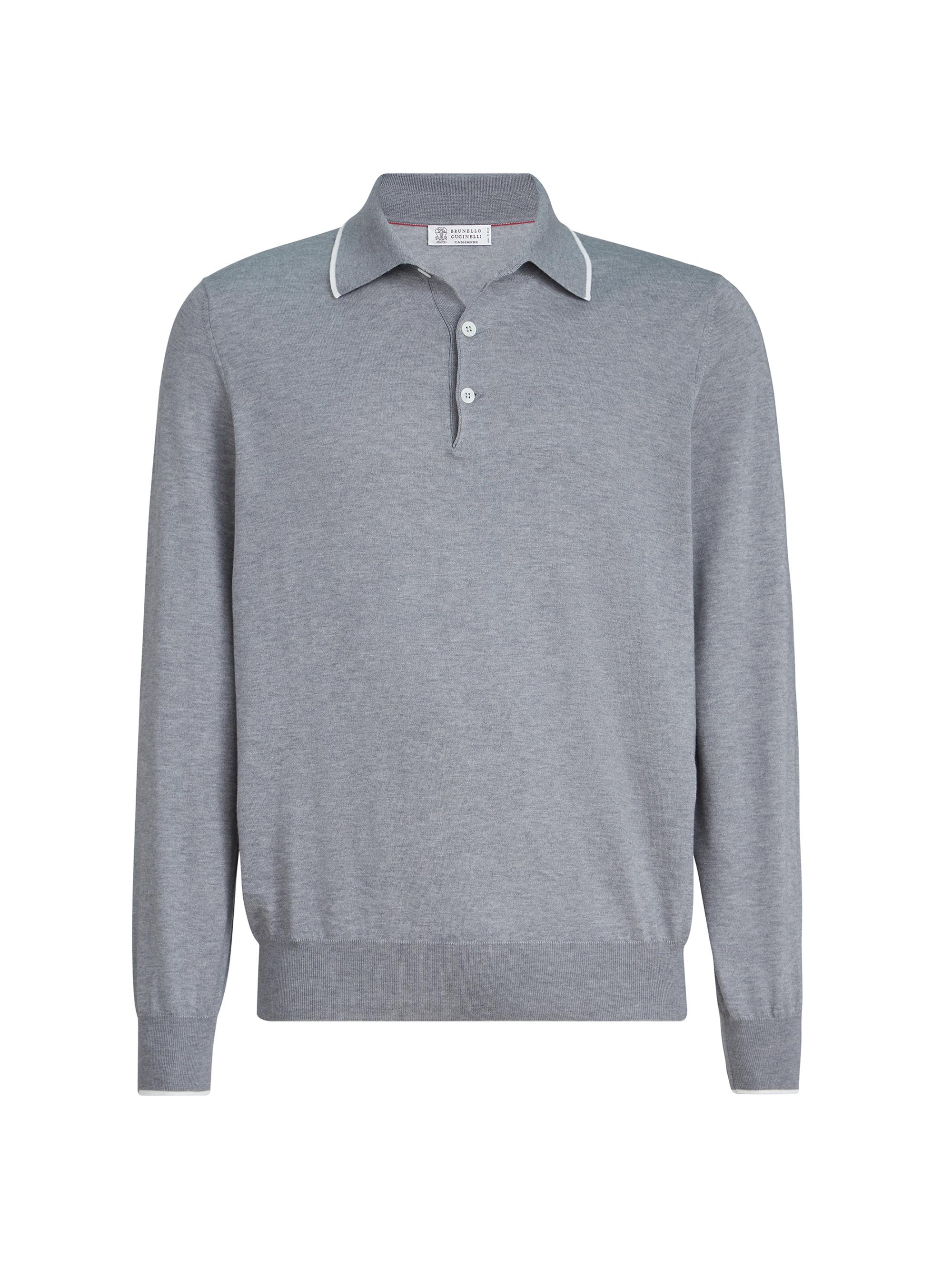 Brunello Cucinelli Men's Sea Island Knitted Cotton-Cashmere Polo Shirt - Grey