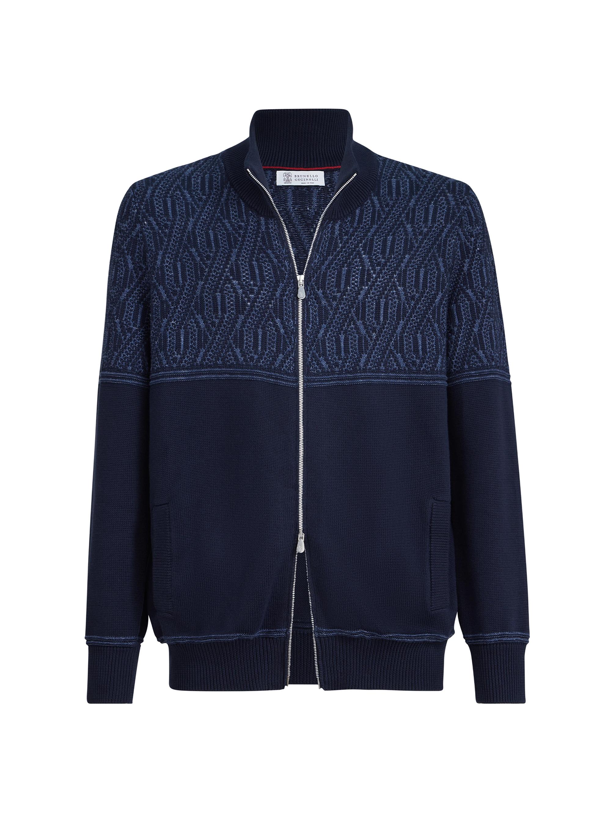 Cotton Cardigan with Jacquard Cable Shoulder