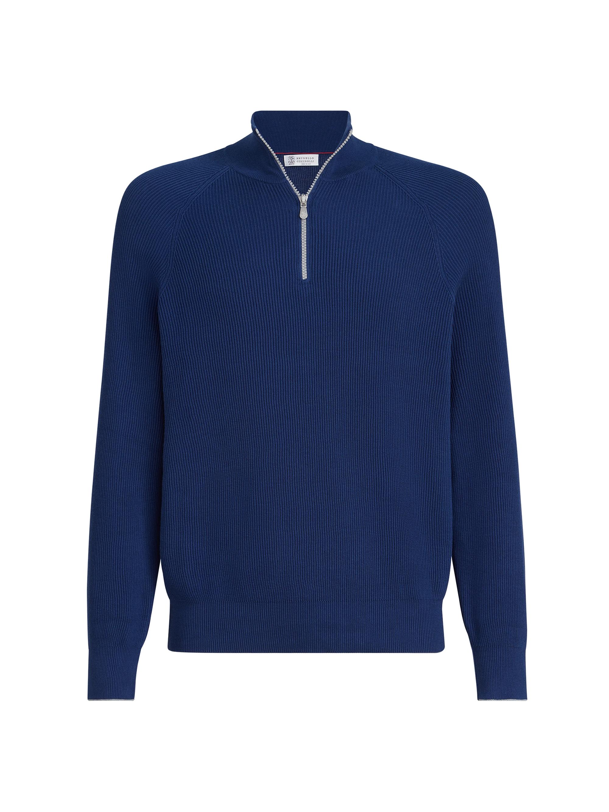 Brunello Cucinelli Cotton English Rib Sweater with Half Zip | Saks