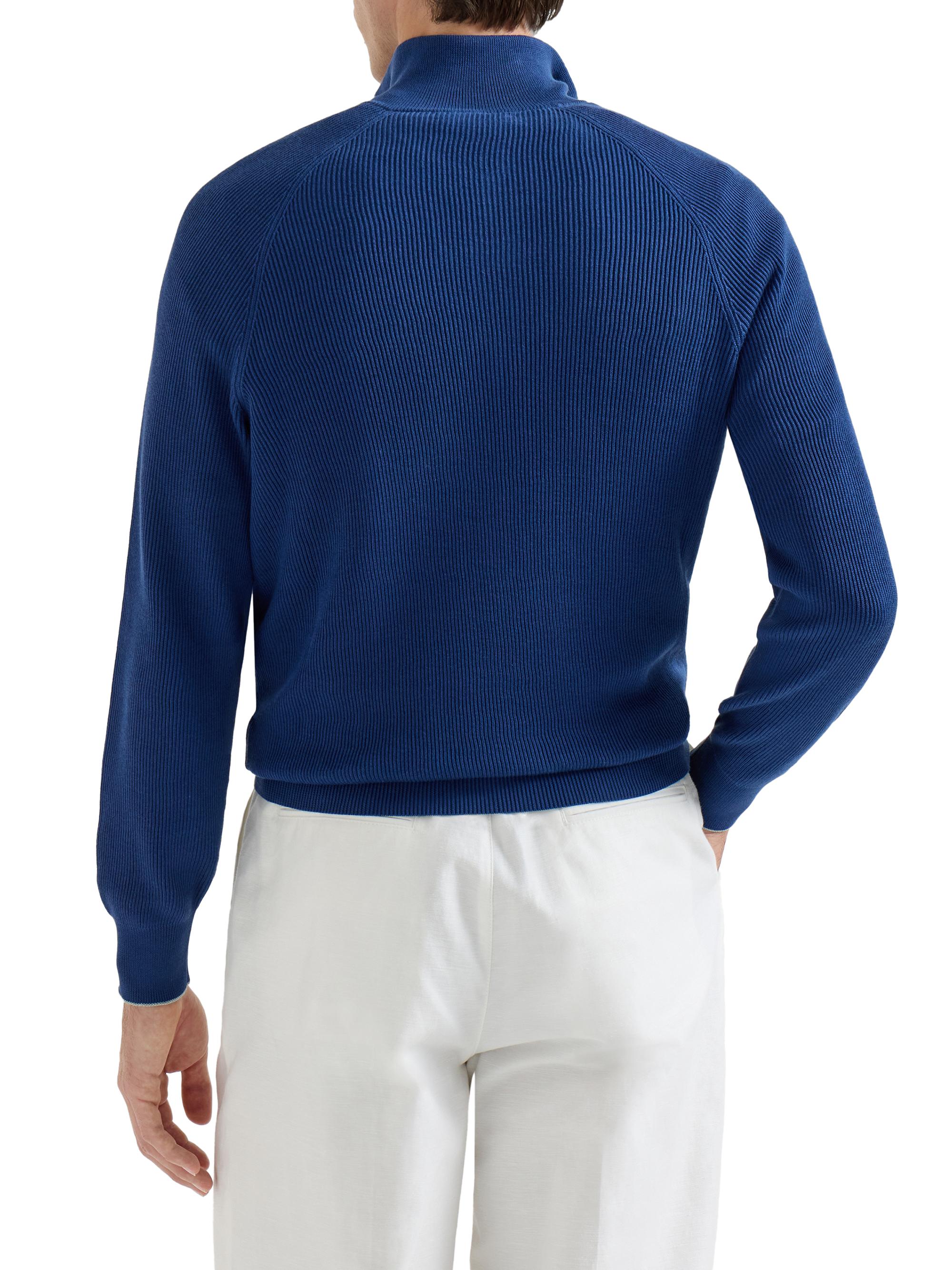 Brunello Cucinelli コットン ジップアップ ニット 紺 訳あり BRUNELLO CUCINELLI Ribbed Cotton Zip-Up Sweater for Men | MR PORTER