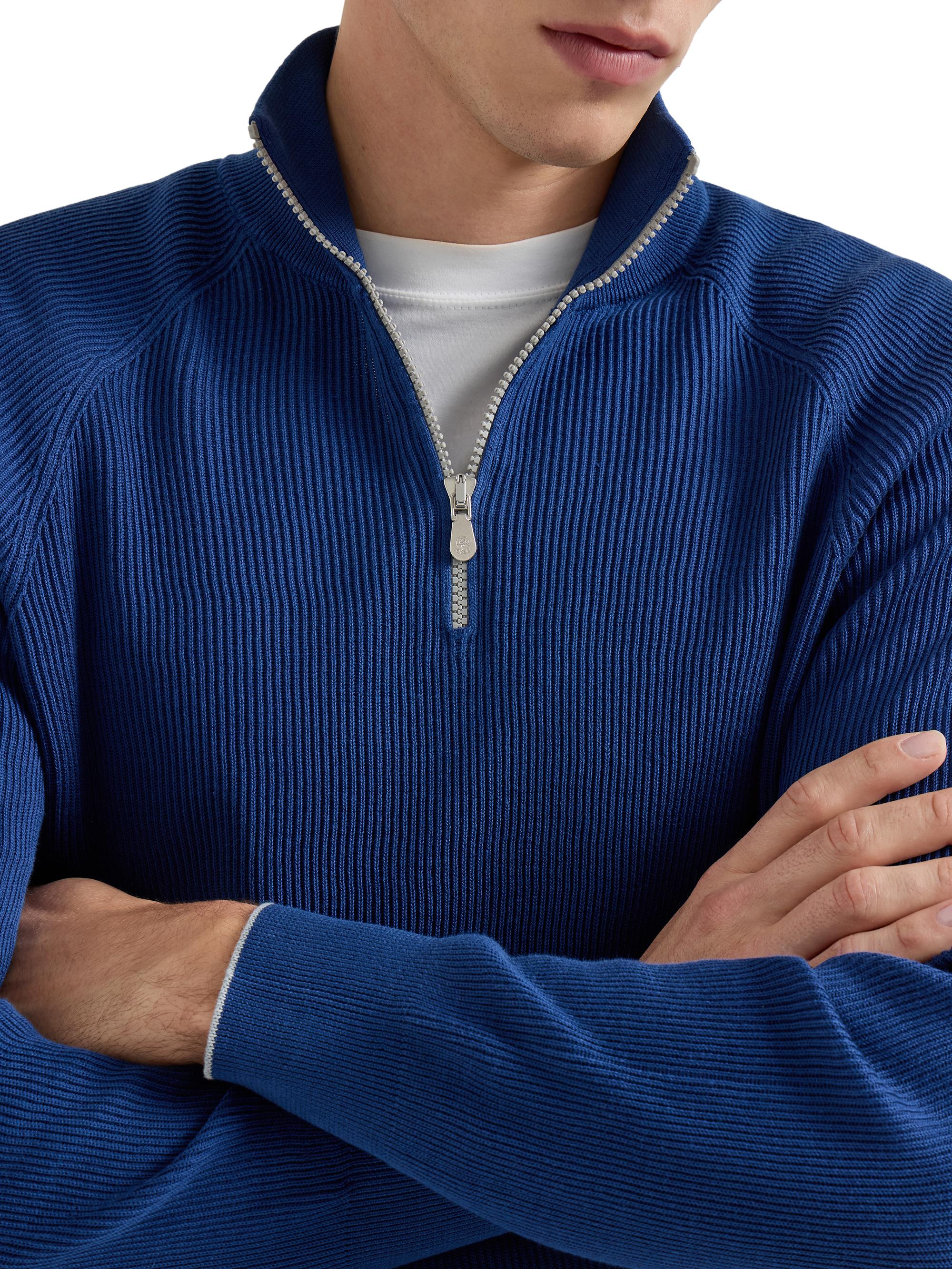 Brunello Cucinelli Cotton English Rib Sweater with Half Zip and