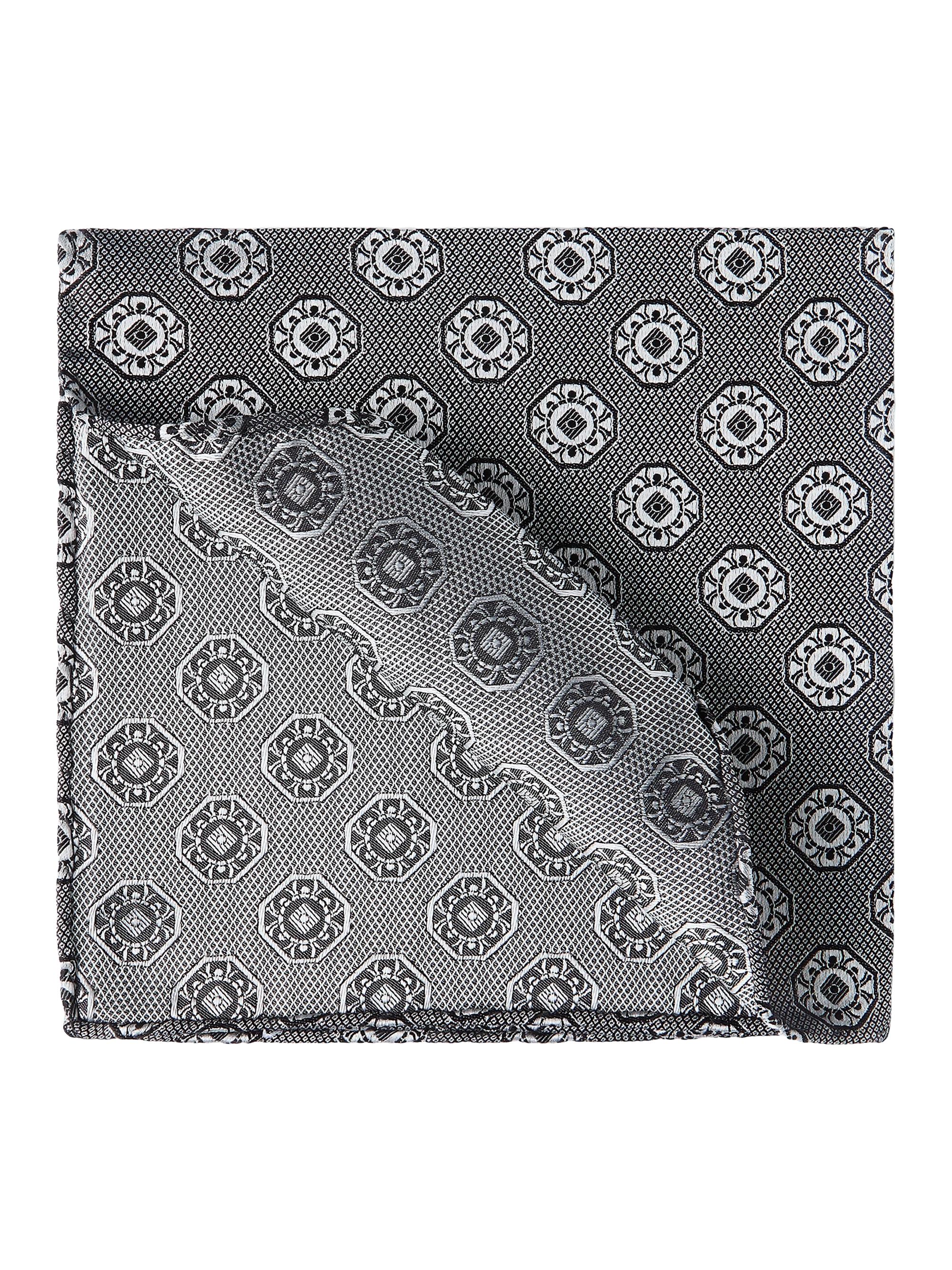 Brunello Cucinelli Men's Silk Pocket Square with Medallion Design - Anthracite