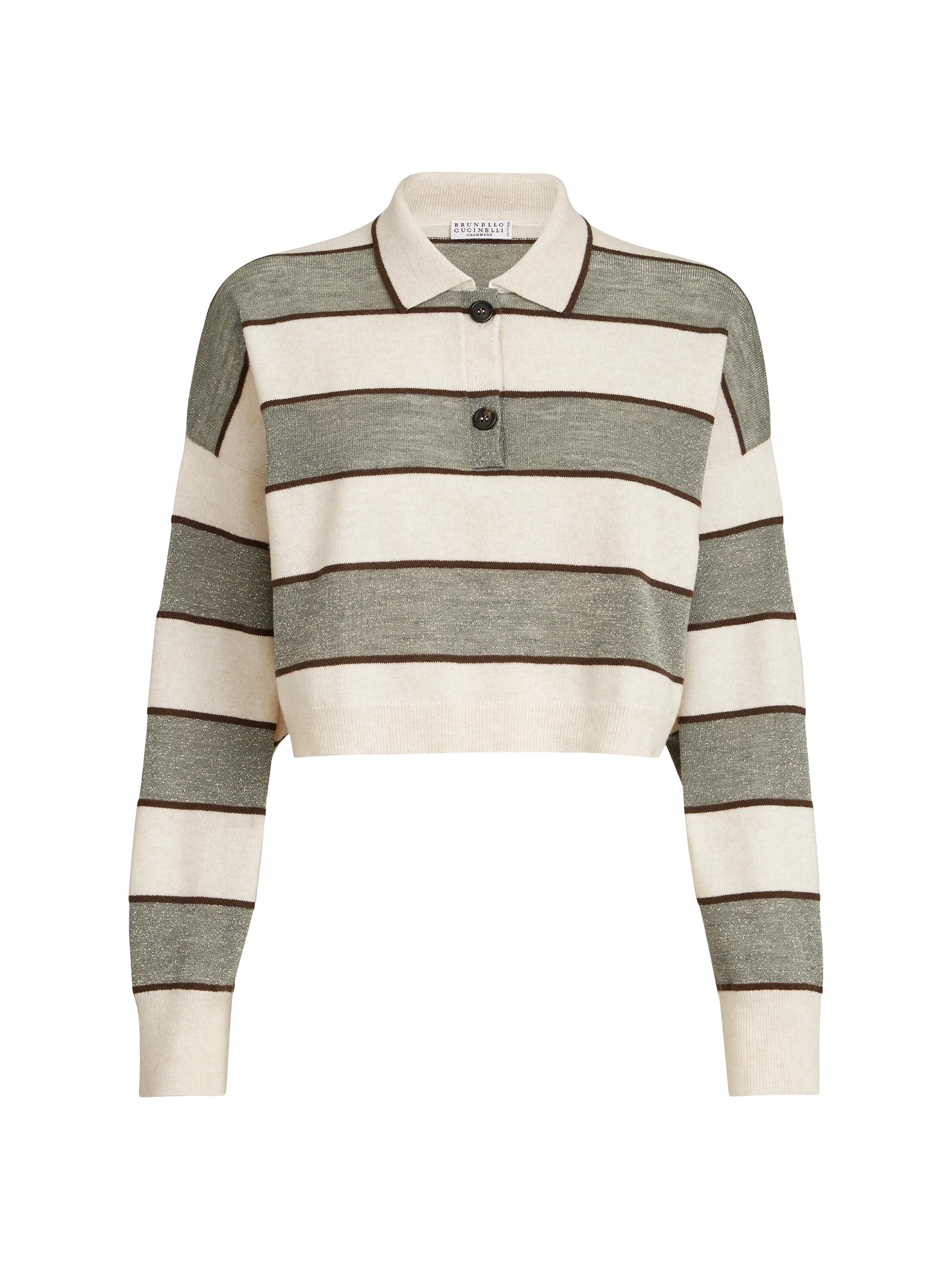 Brunello Cucinelli Women's Virgin Wool, Cashmere and Linen Cropped Knit Polo - Sage