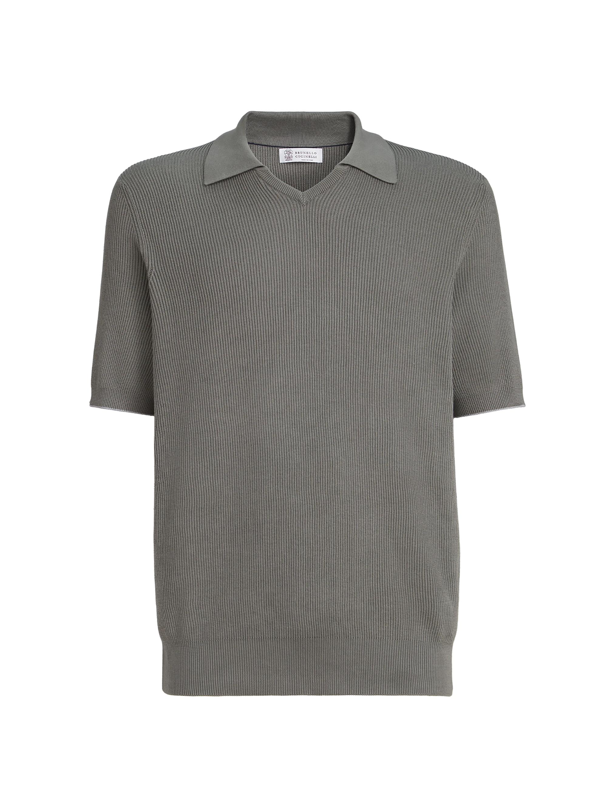 Brunello Cucinelli Men's Cotton English Rib Knit Polo Shirt - Khaki