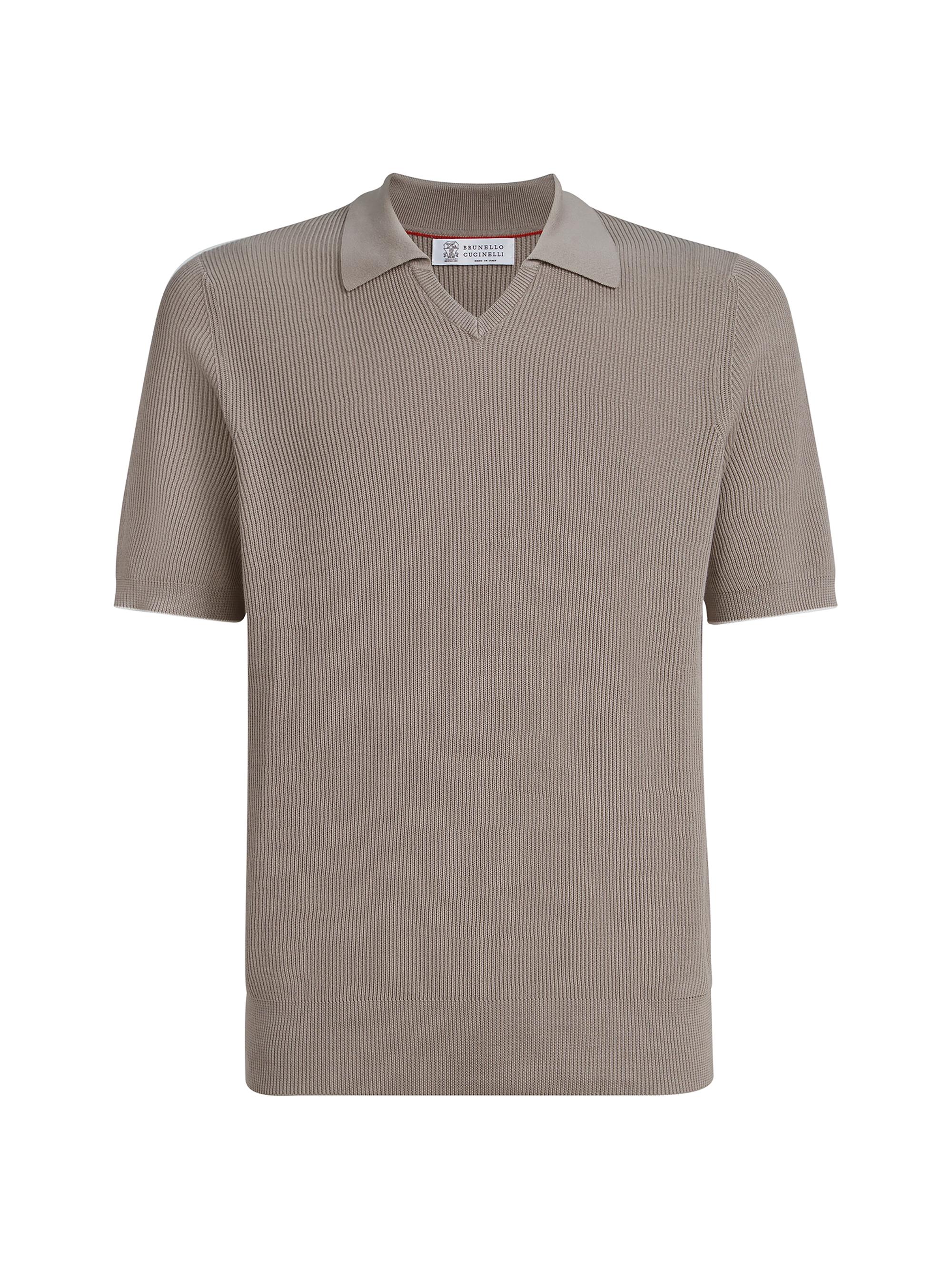 Brunello Cucinelli Cotton Textured Rib Lightweight Knit Polo Shirt