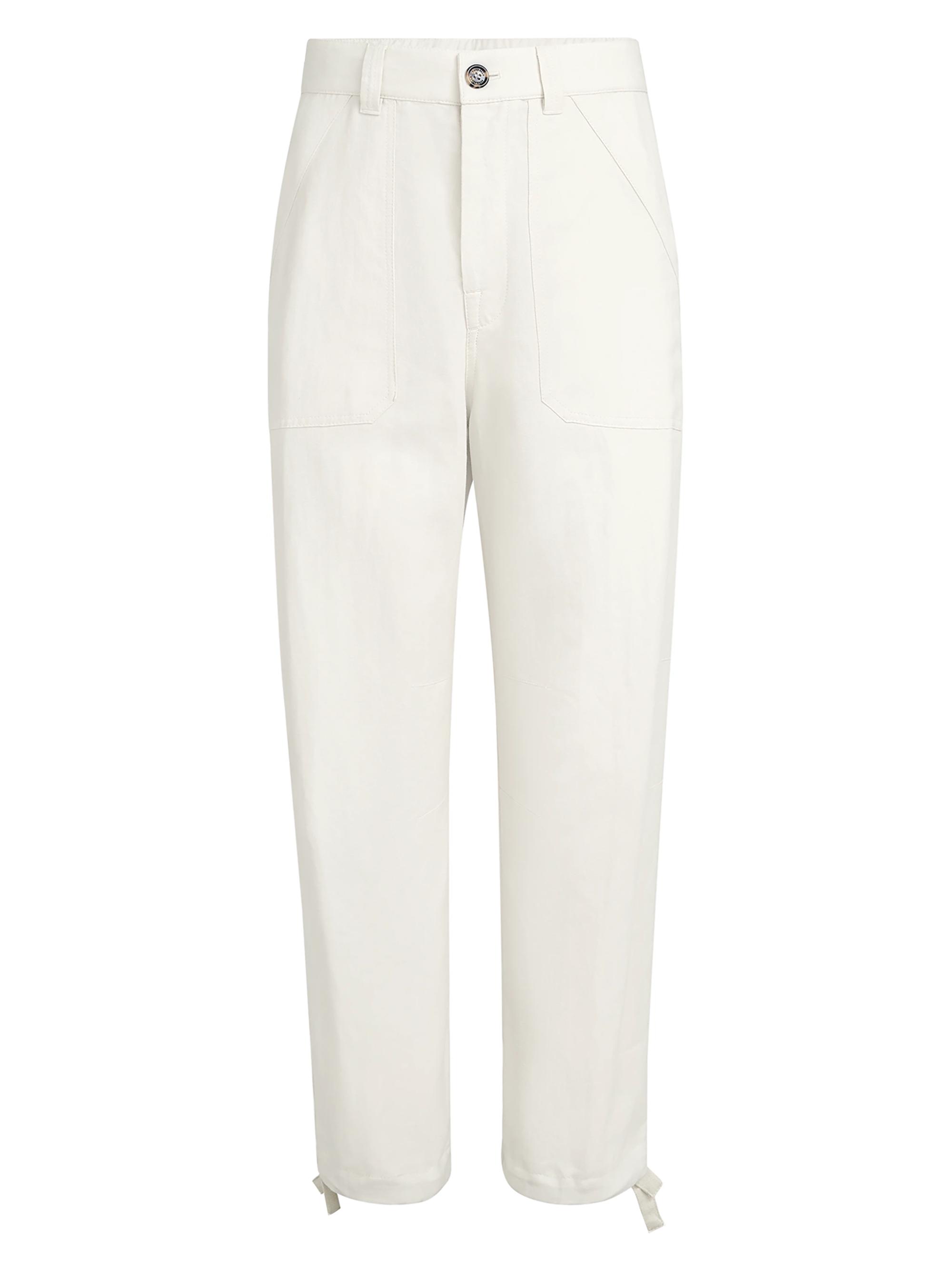Brunello Cucinelli Men's Linen and Cotton Drill Trousers with Patch Pockets and Drawstring - Off White