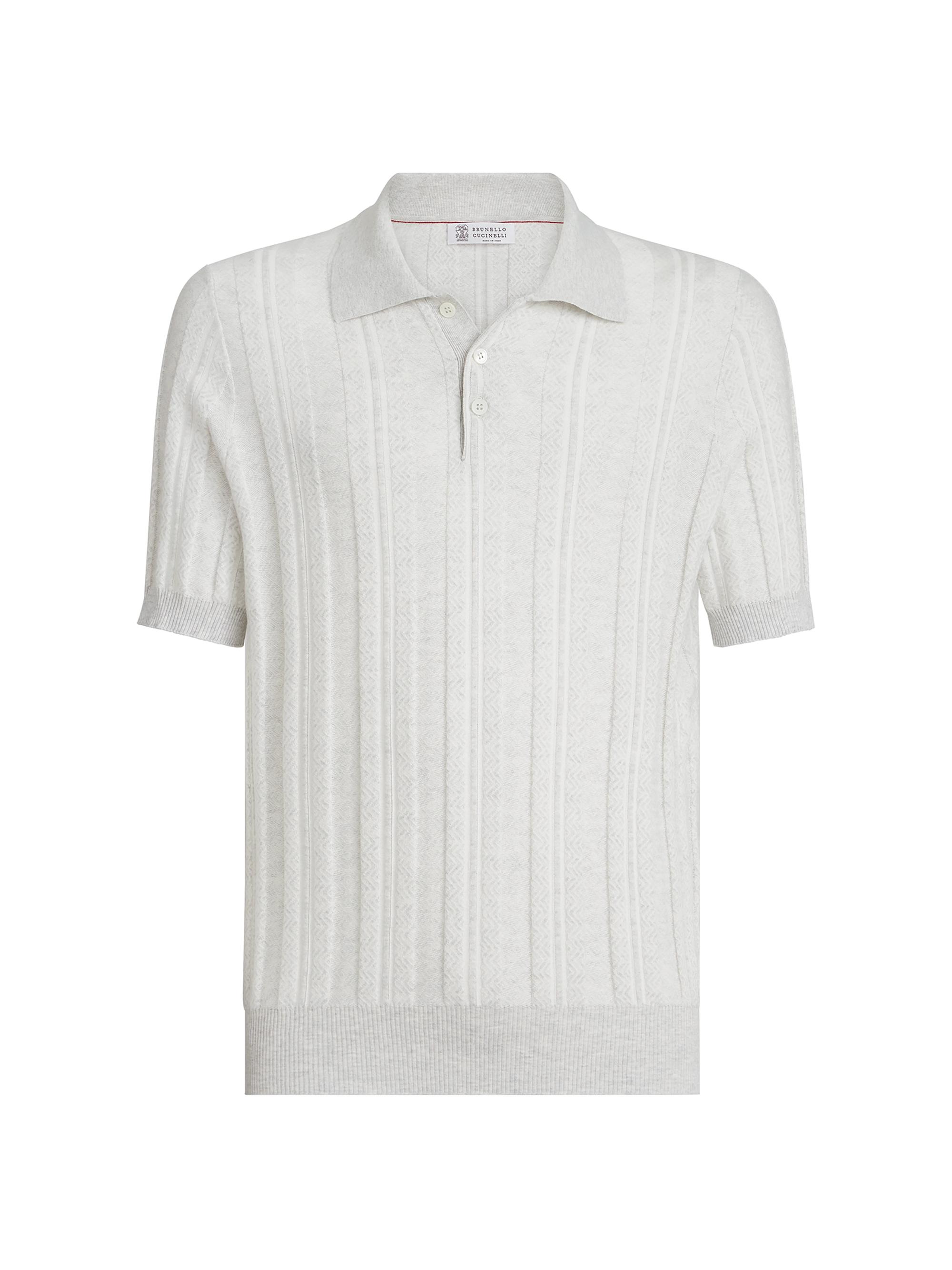 Brunello Cucinelli Men's Cotton Jacquard Rib Knit Polo Shirt - Fog