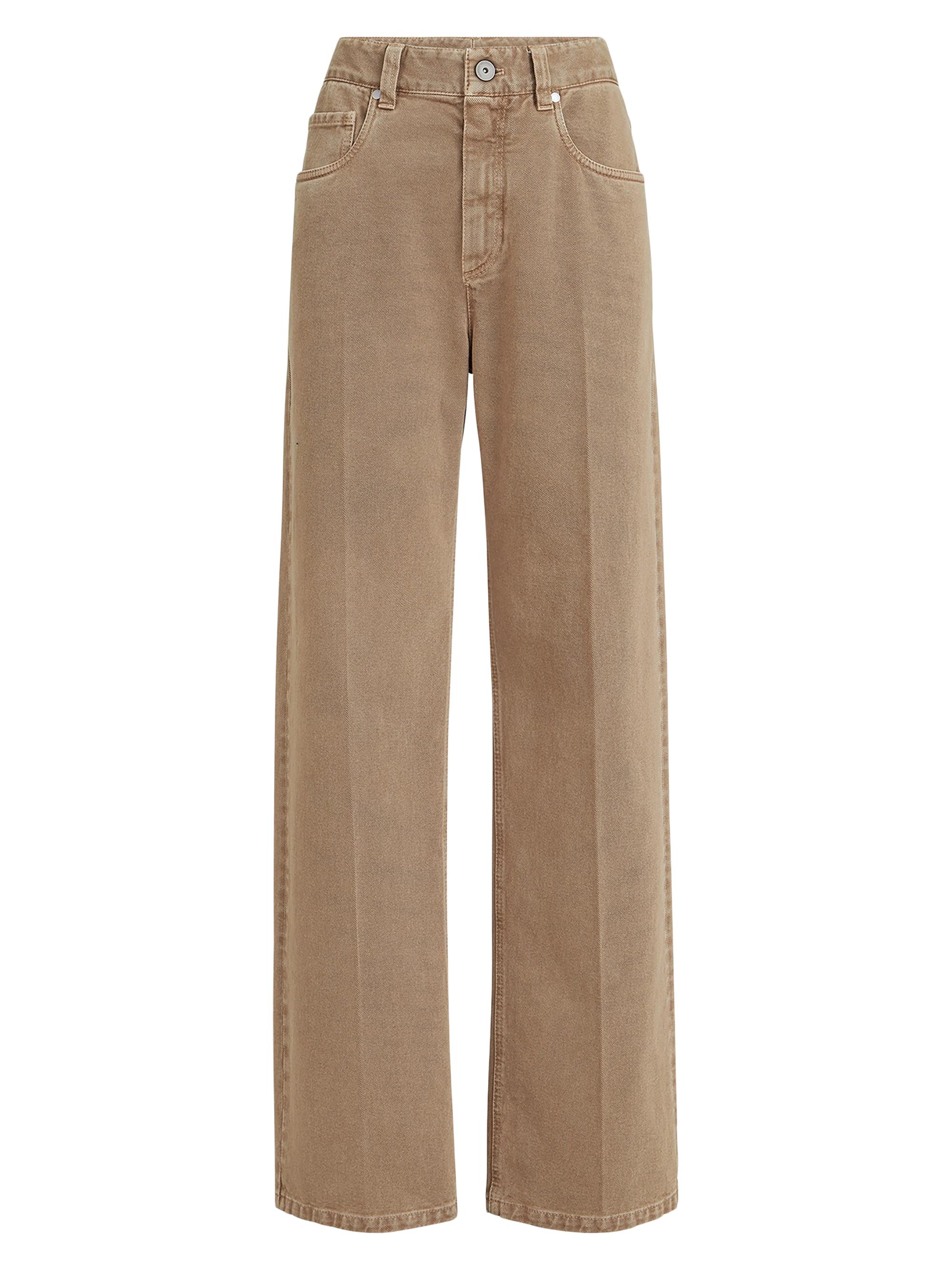 Brunello Cucinelli Women's Dyed Denim Contemporary Loose Trousers - Light Brown