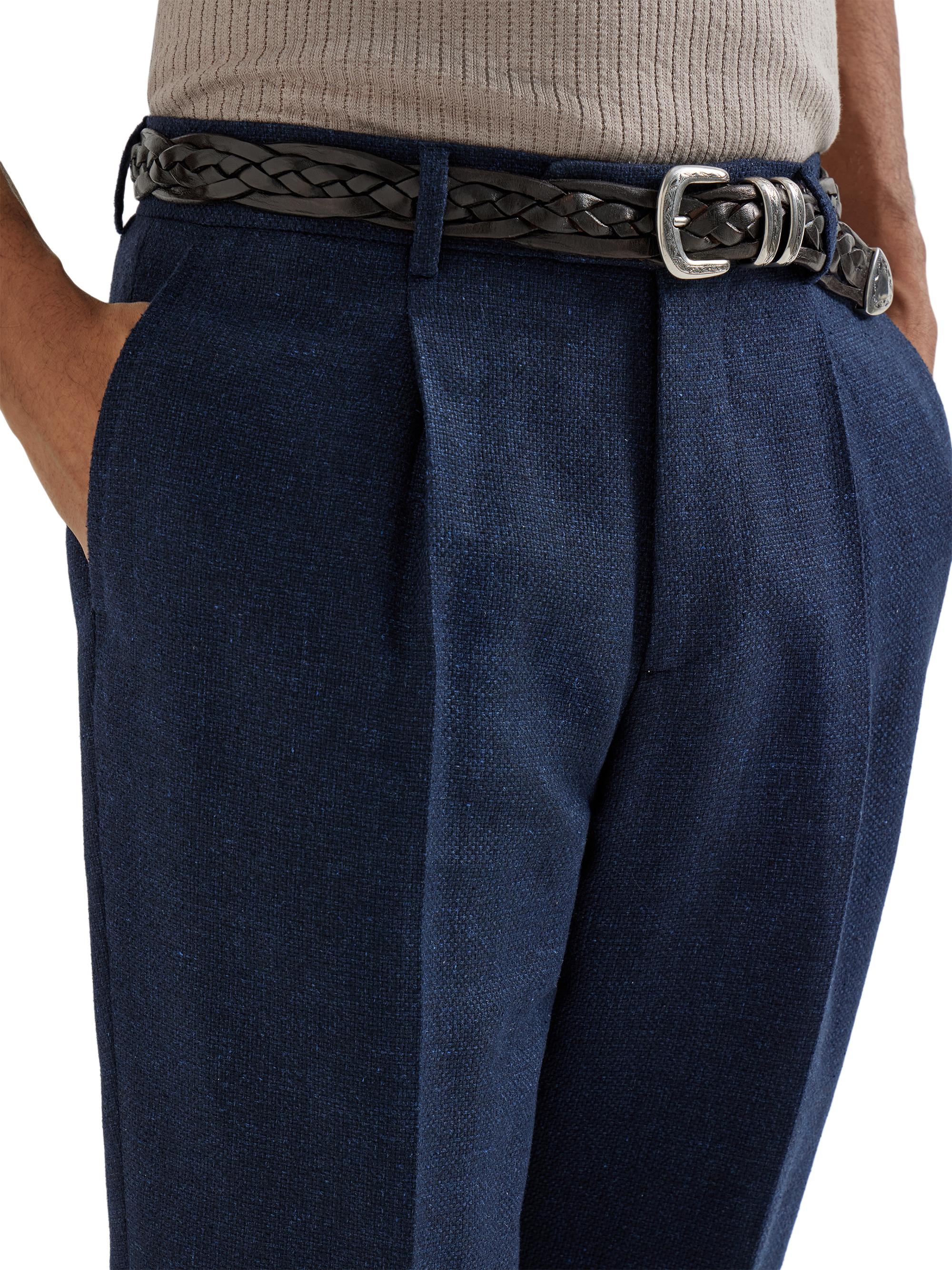 Brunello Cucinelli Silk, Linen and Wool Hopsack Pleated Trousers