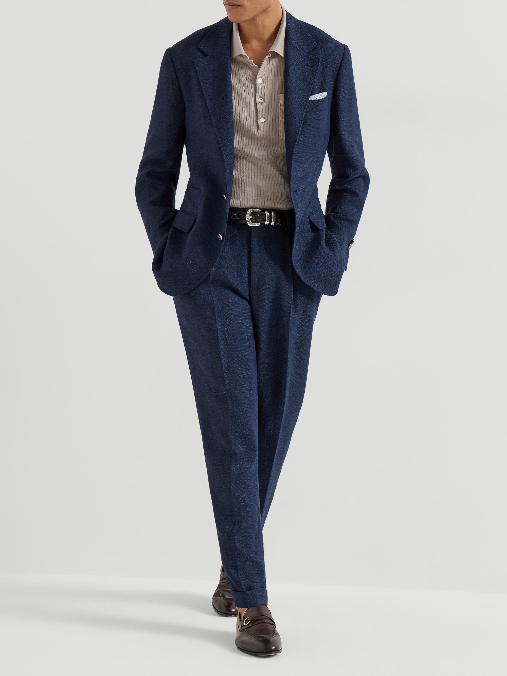 Brunello Cucinelli Silk, Linen and Wool Hopsack Pleated Trousers