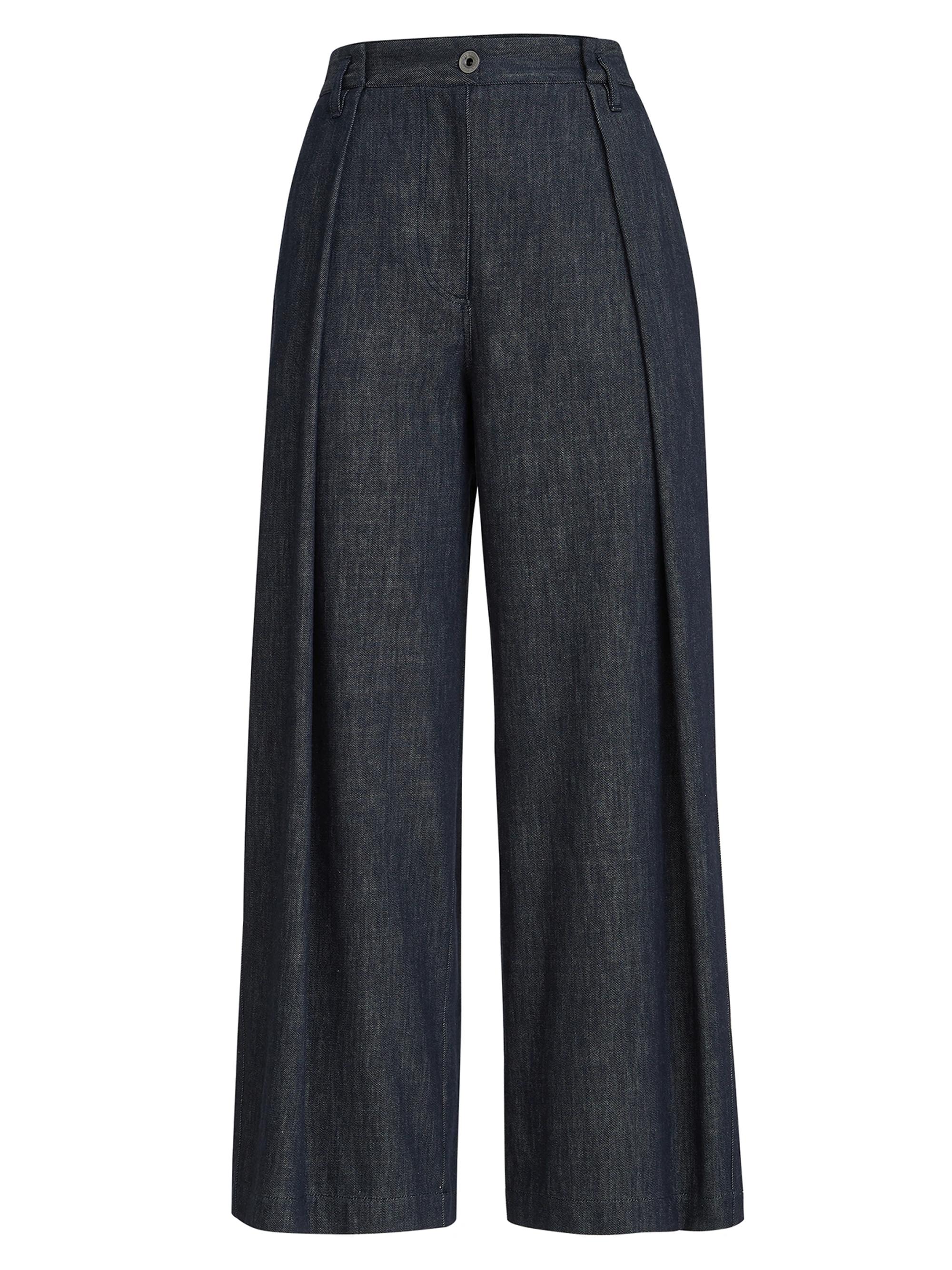Brunello Cucinelli Women's Denim Effect Twill Pleated A-Line Trousers - Denim