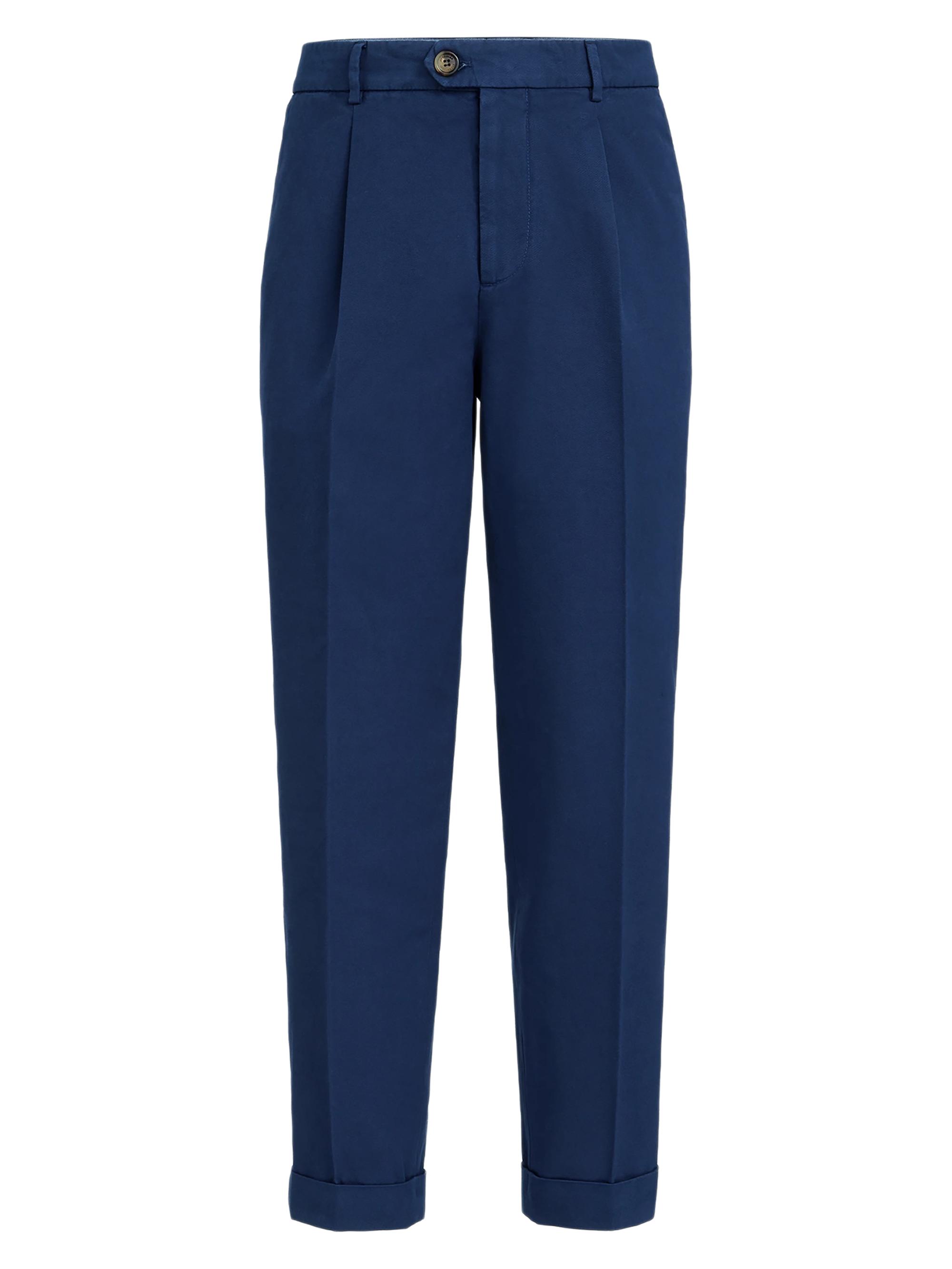 Brunello Cucinelli Men's Garment Dyed Trousers in Twisted Cotton Gabardine - Blue