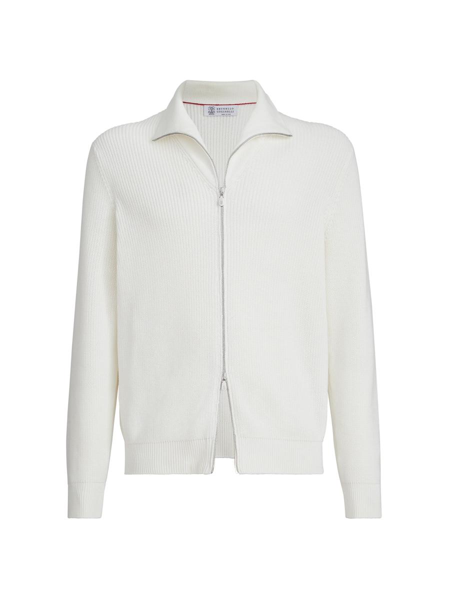 Brunello Cucinelli Cotton Half English Rib Cardigan with Zipper