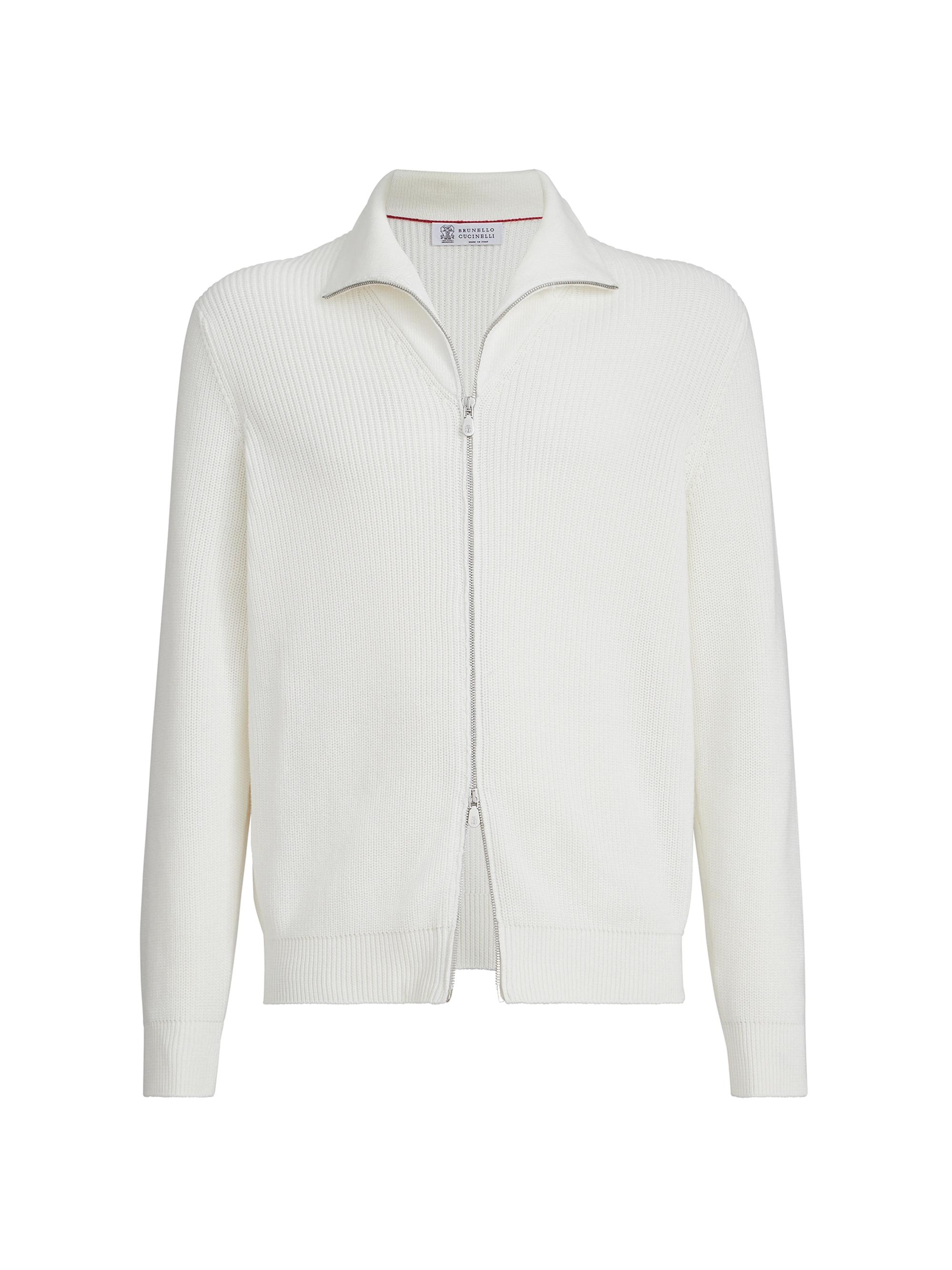 Brunello Cucinelli Cotton Half English Rib Cardigan with Zipper