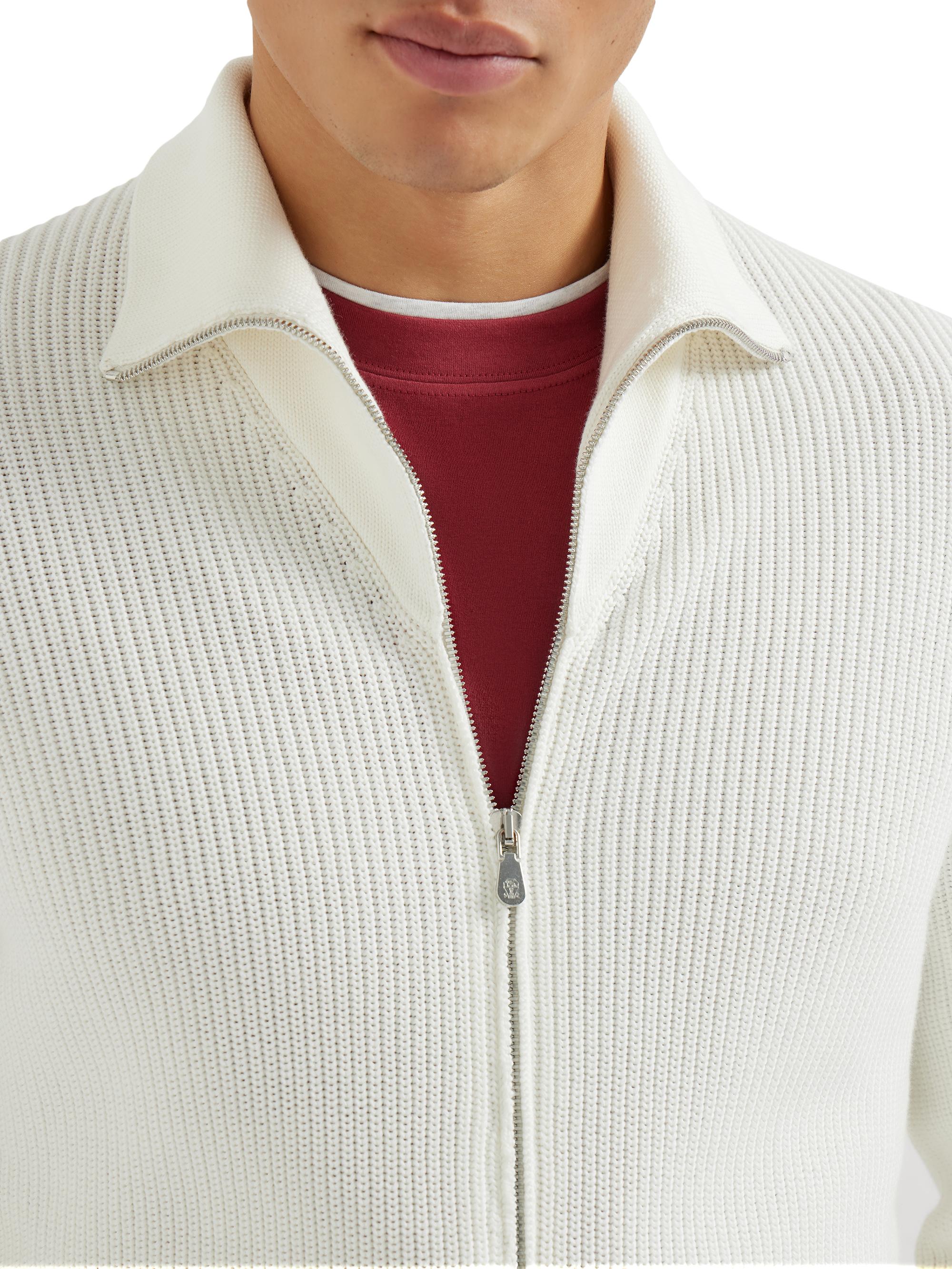 Brunello Cucinelli Cotton Half English Rib Cardigan with Zipper
