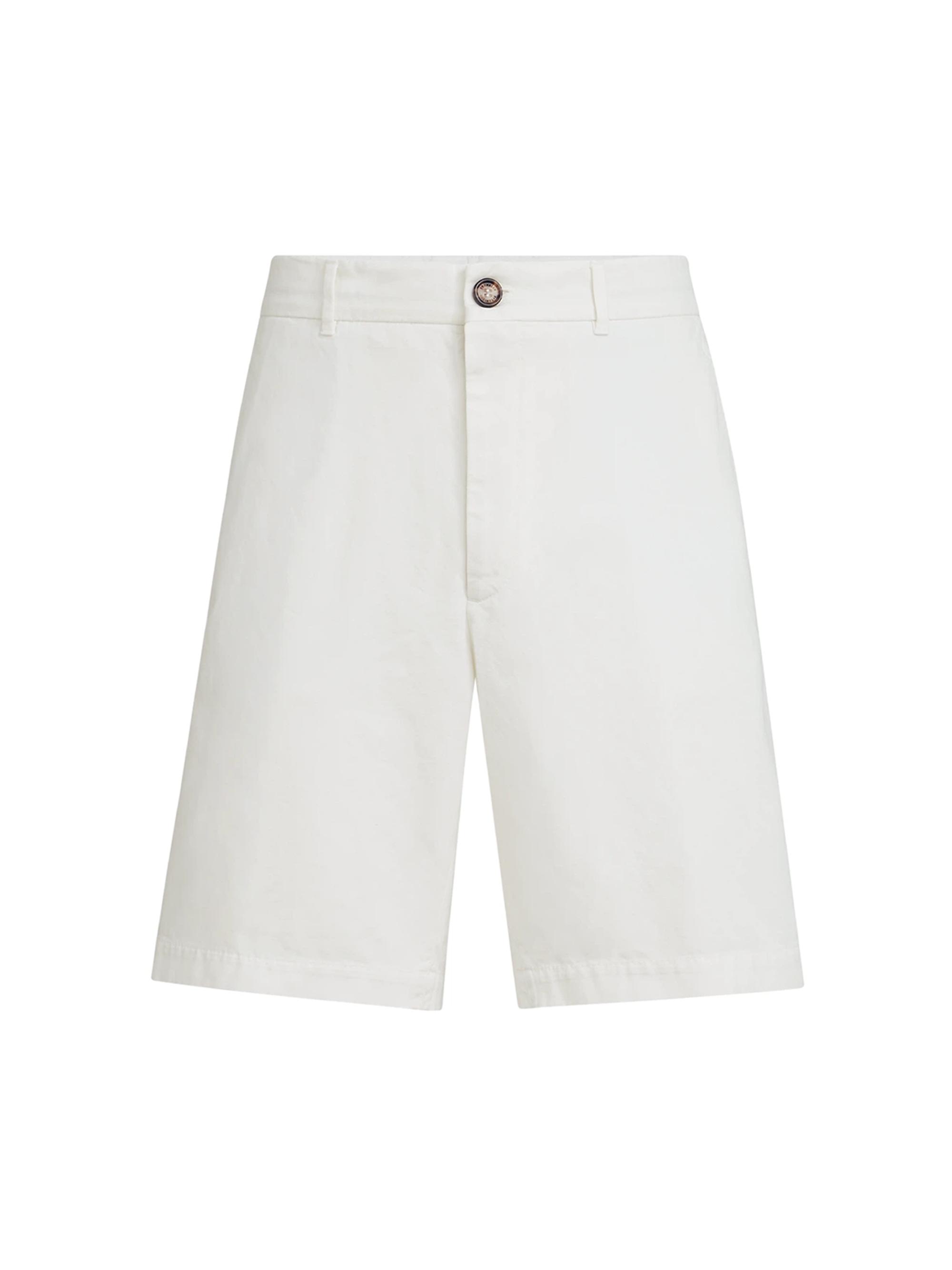 Brunello Cucinelli Men's Garment Dyed Bermuda Shorts in Twisted Cotton Gabardine - White