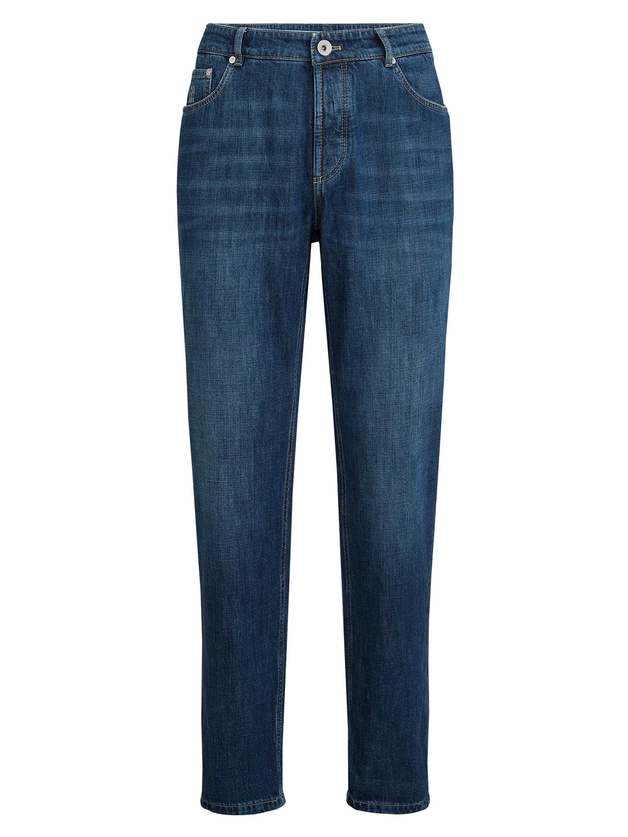 Brunello Cucinelli Men's Lightweight Denim Traditional Fit Five Pocket Jeans - Dark Denim