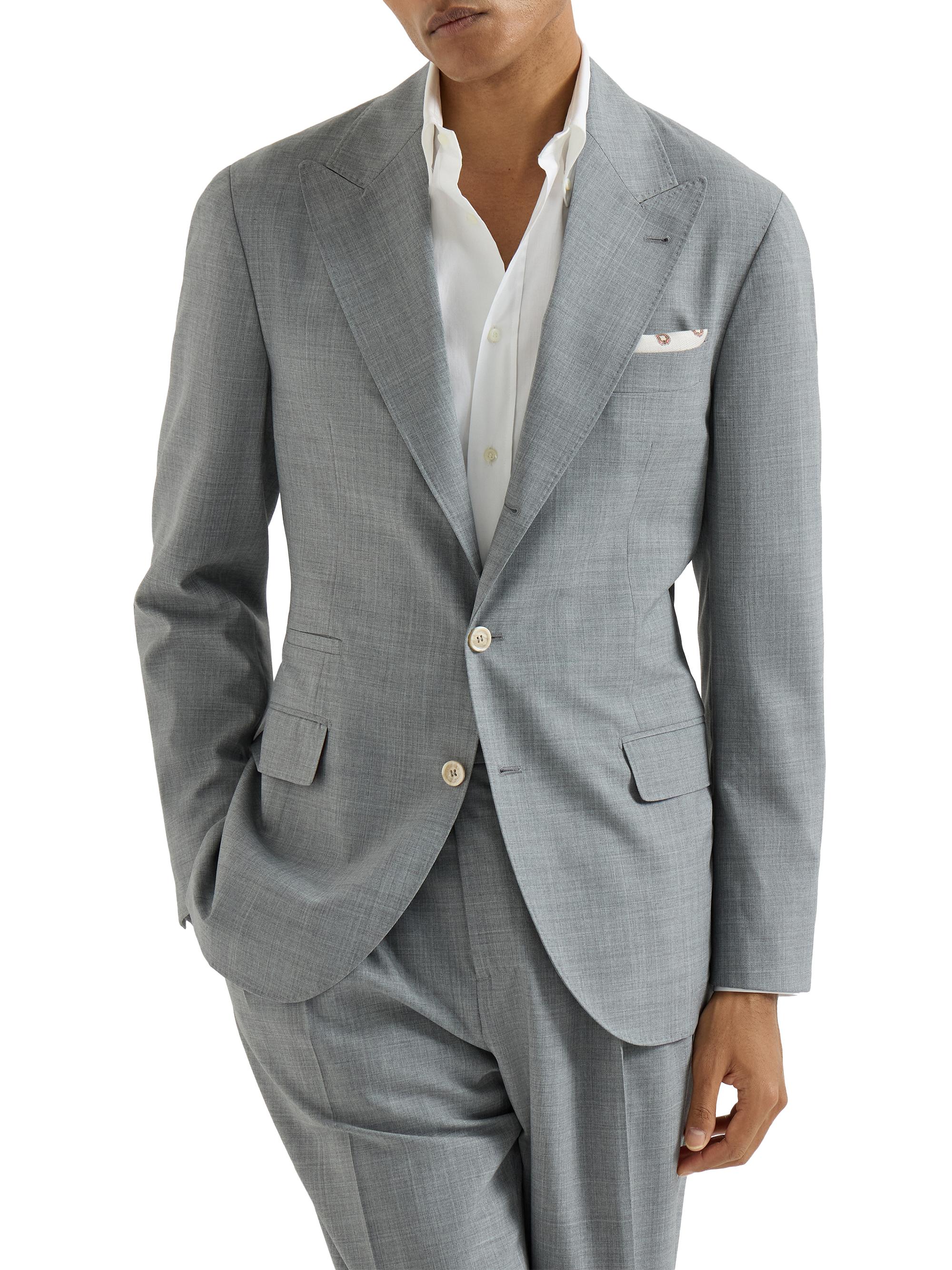 Brunello Cucinelli Men's Virgin Wool Fresco Deconstructed Blazer with Peak Lapels - Grey