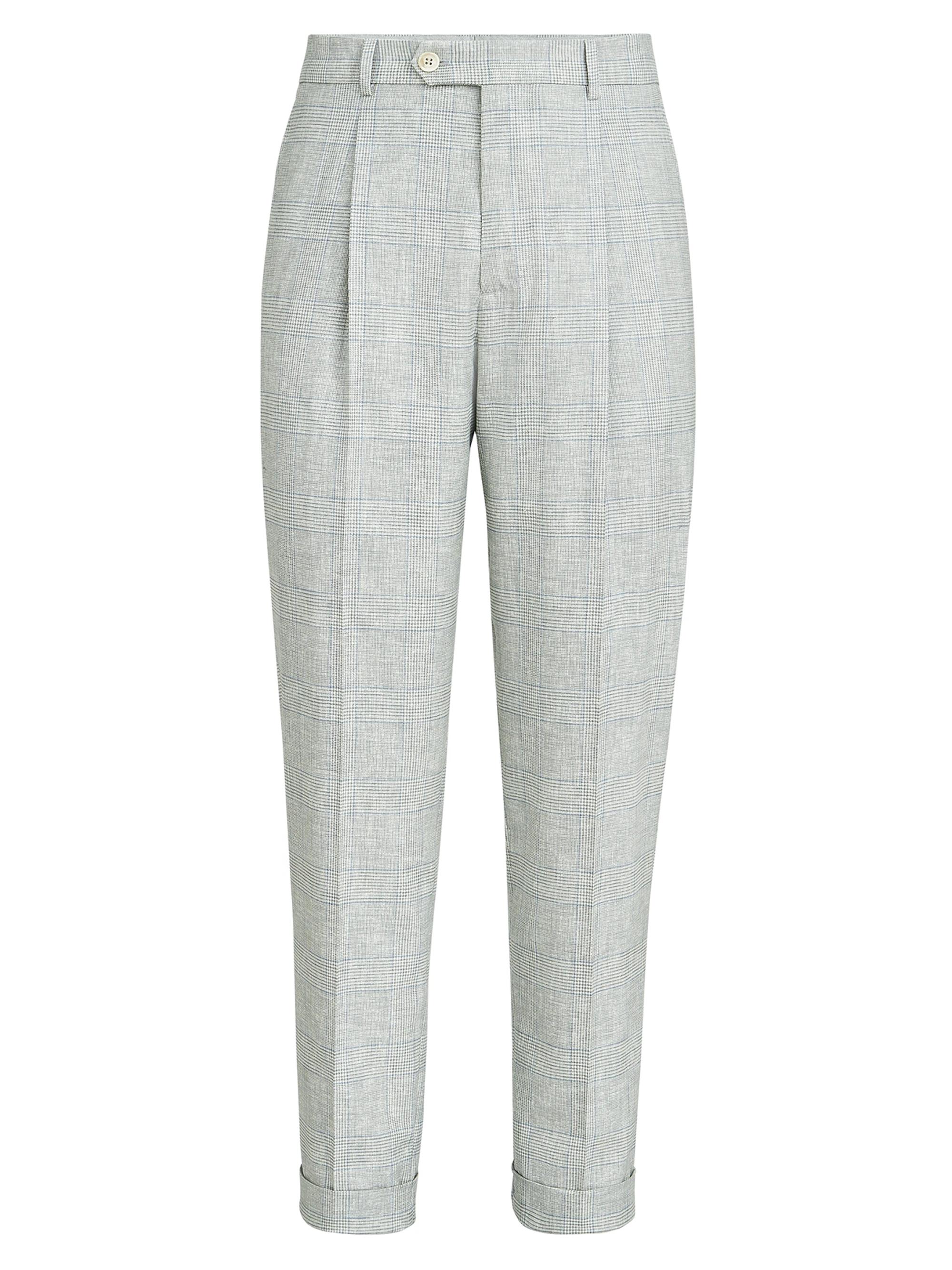 Brunello Cucinelli Men's Virgin Wool Prince of Wales Fresco Pleated Trousers - Pearl Grey