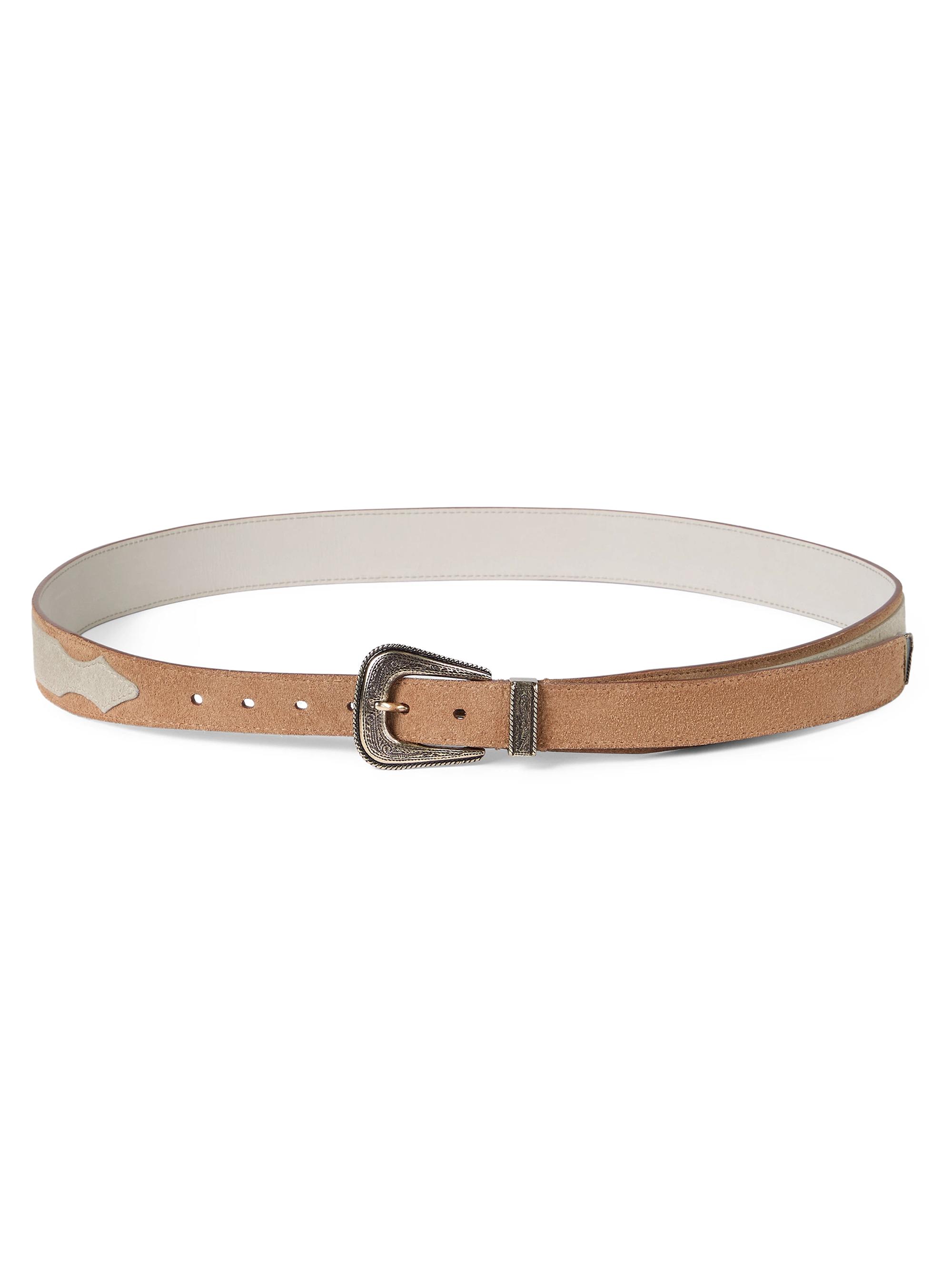 Brunello Cucinelli Men's Two Tone Reversed Calfskin Belt with Detailed Buckle and Tip - Light Brown