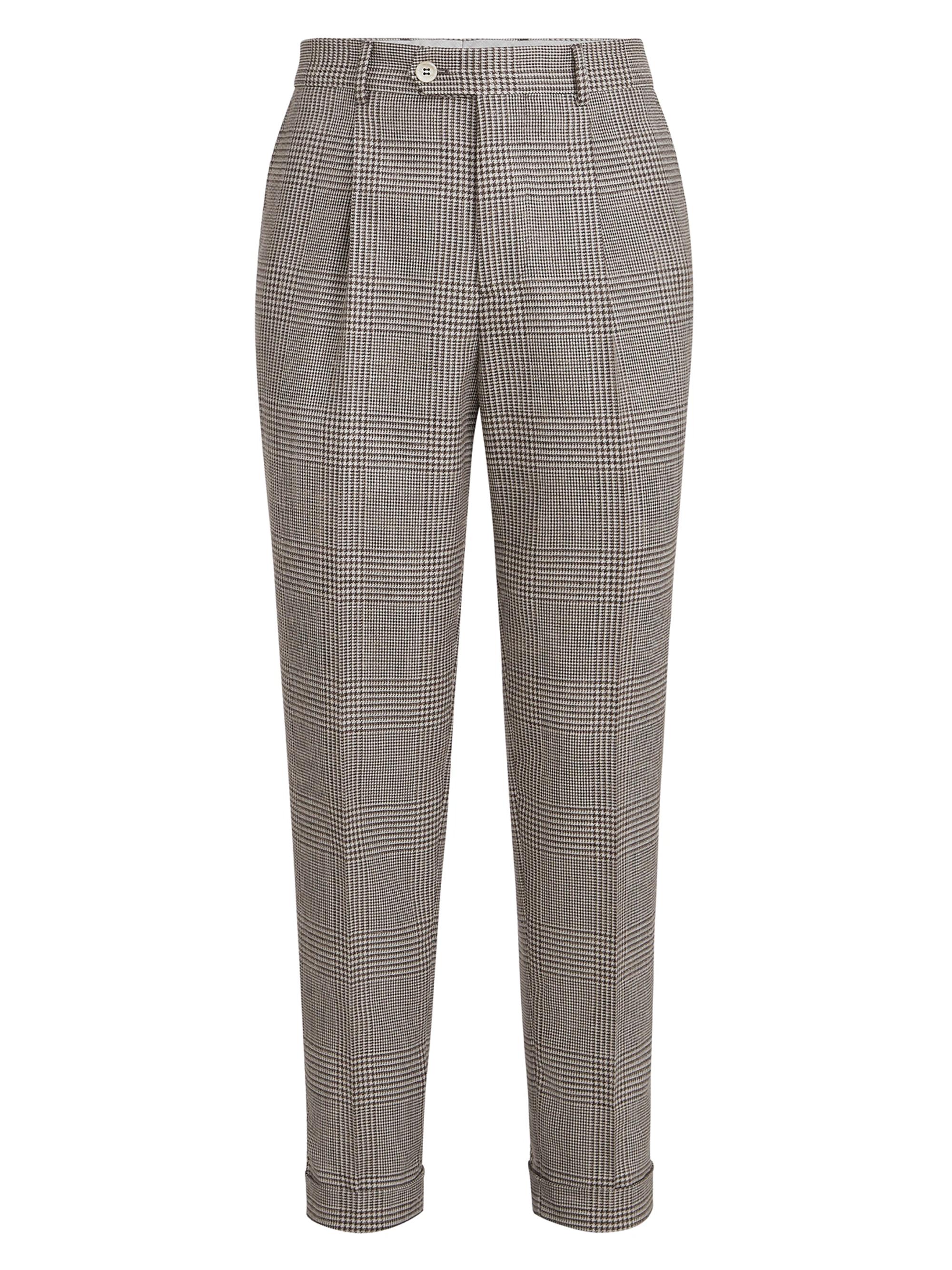 Brunello Cucinelli Men's Virgin Wool, Silk and Linen Prince of Wales Pleated Trousers - Brown