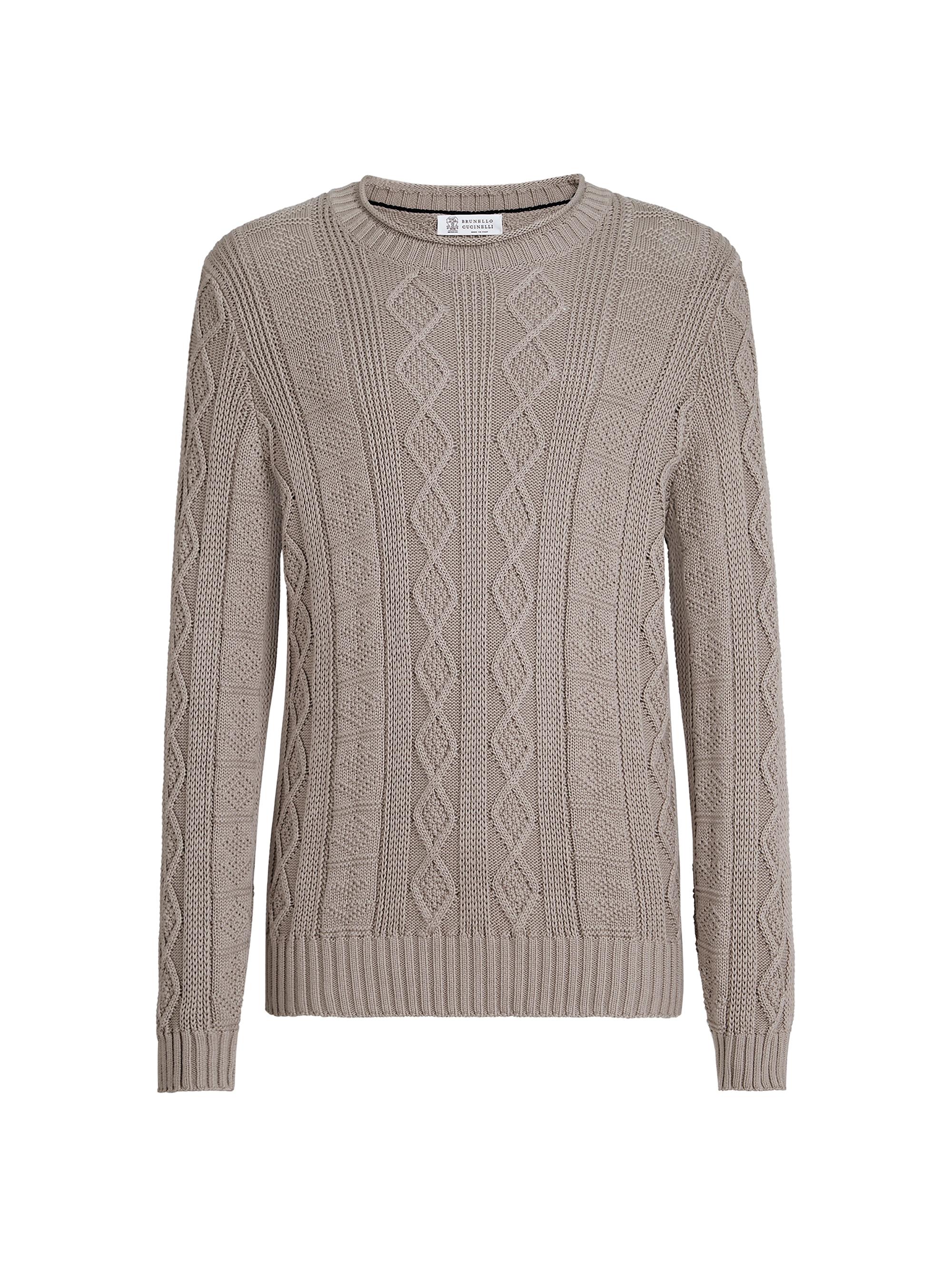 Brunello Cucinelli Men's Cotton Fisherman's Cable Sweater - Brown