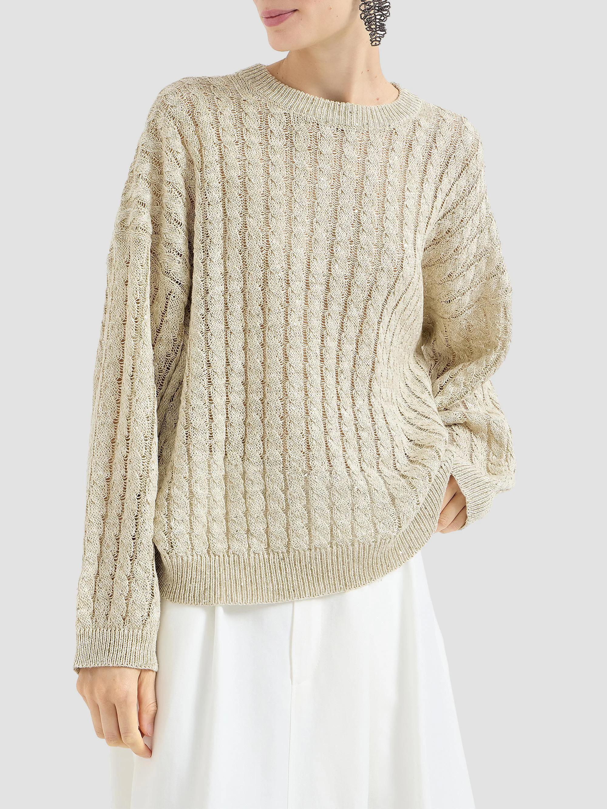 Brunello Cucinelli Linen Dazzling Cable Openwork Sweater | Saks