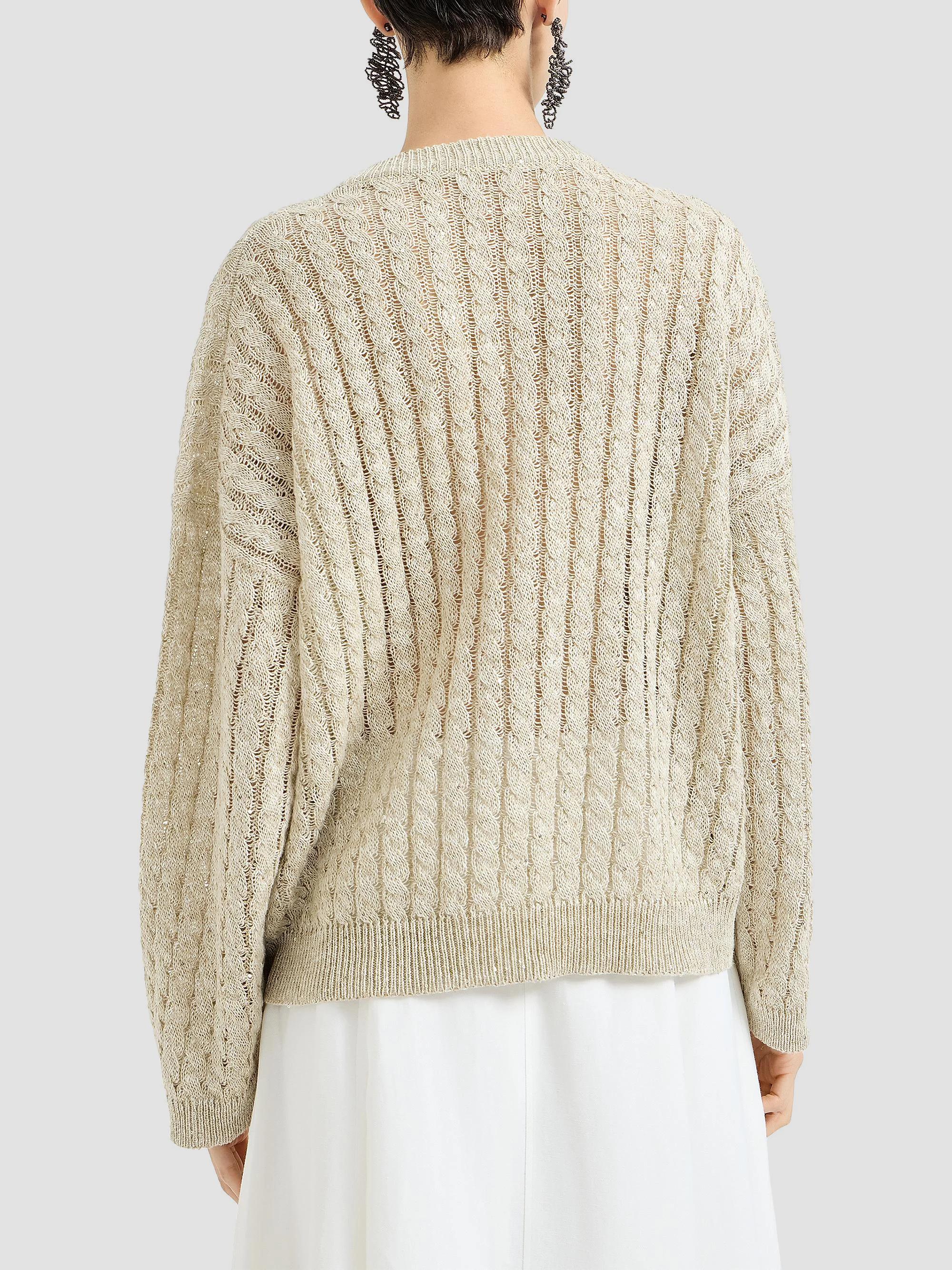 Brunello Cucinelli Linen Dazzling Cable Openwork Sweater | Saks