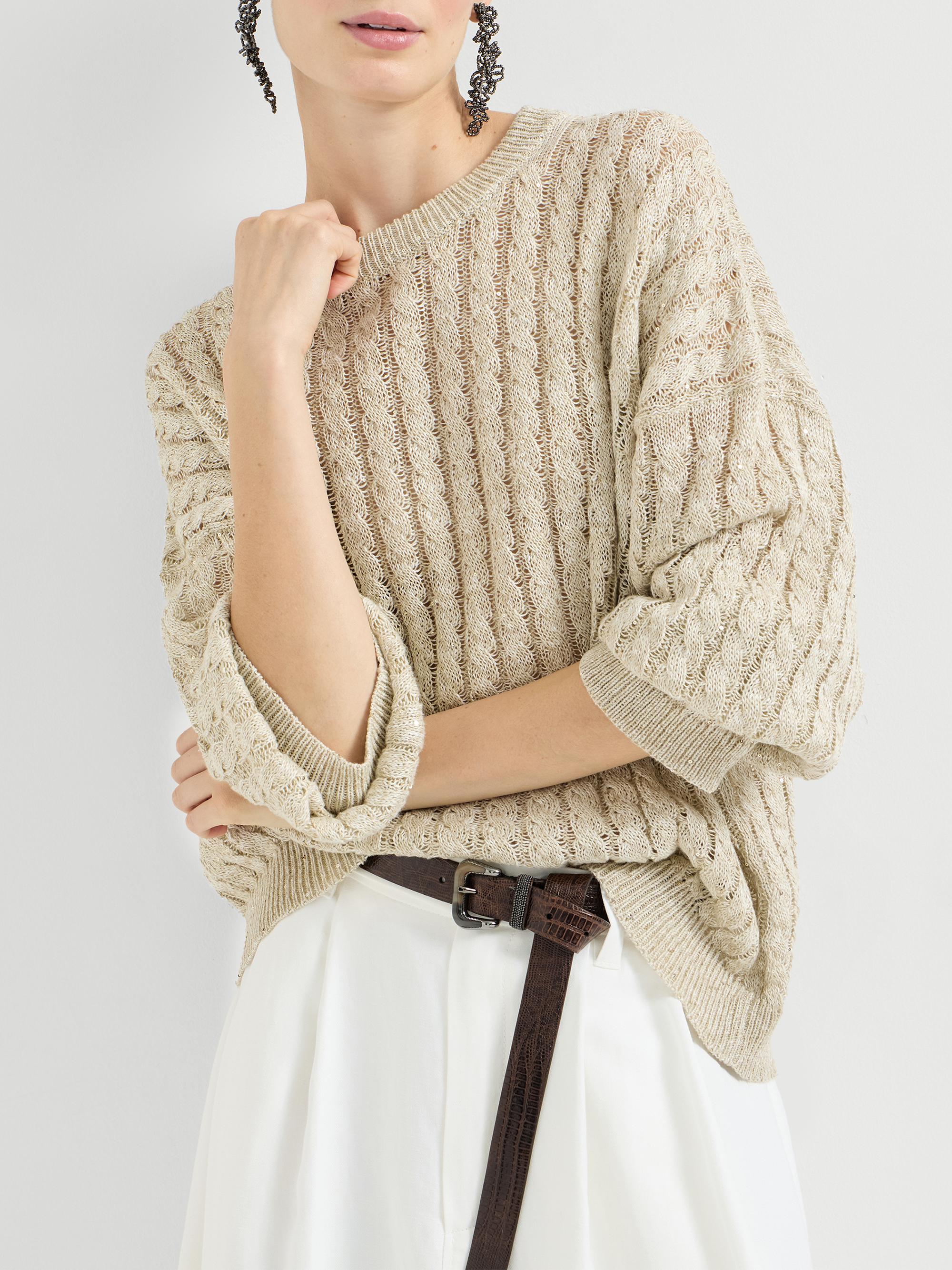 Brunello Cucinelli Linen Dazzling Cable Openwork Sweater | Saks