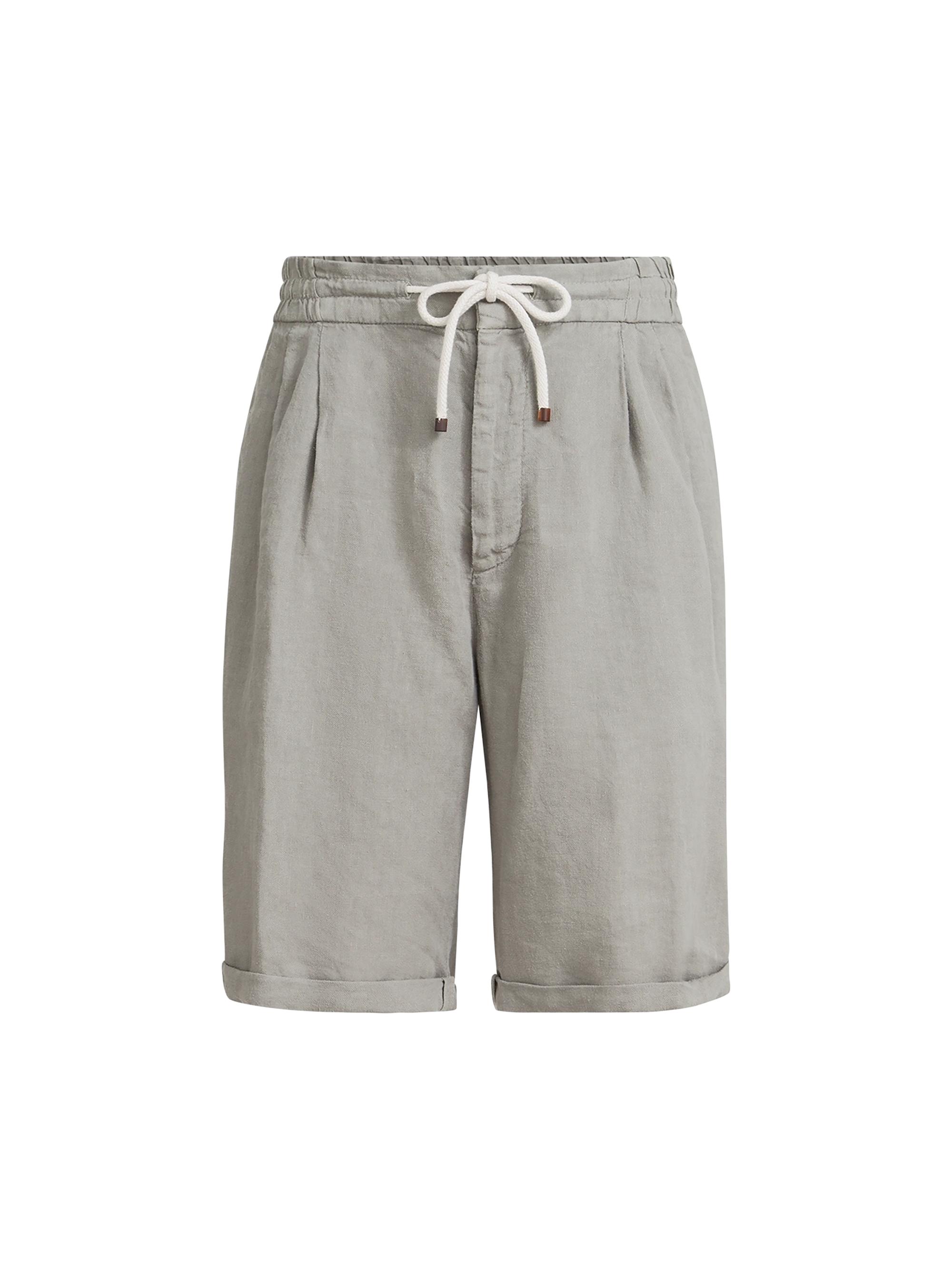 Brunello Cucinelli Men's Garment Dyed Bermuda Shorts in Linen Gabardine - Khaki
