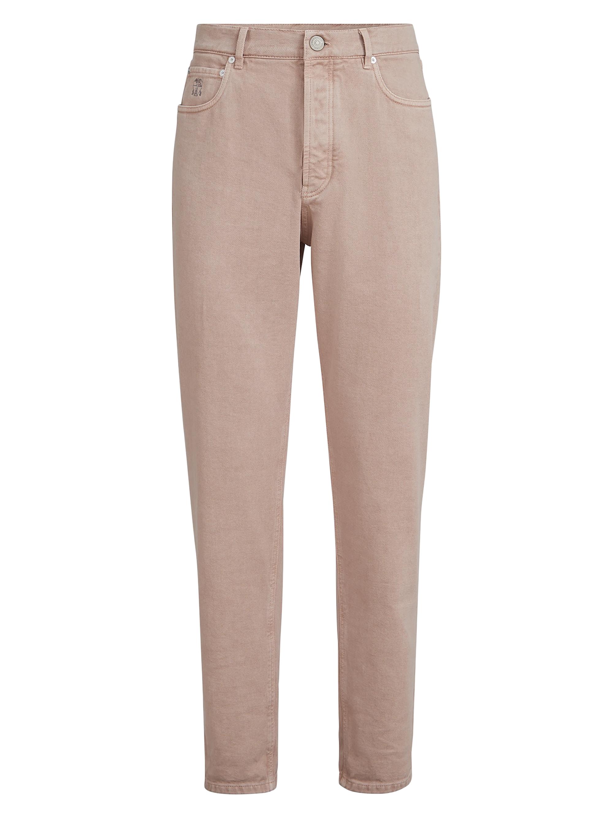 Brunello Cucinelli Men's Garment Dyed Iconic Fit Five Pocket Jeans in Denim - Light Brown