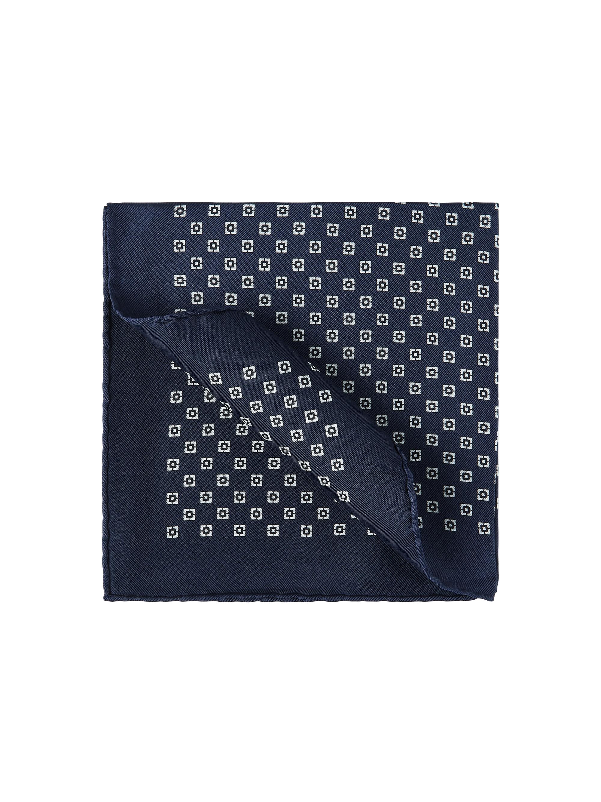 Brunello Cucinelli Men's Silk Pocket Square with Square Pattern - Navy Blue