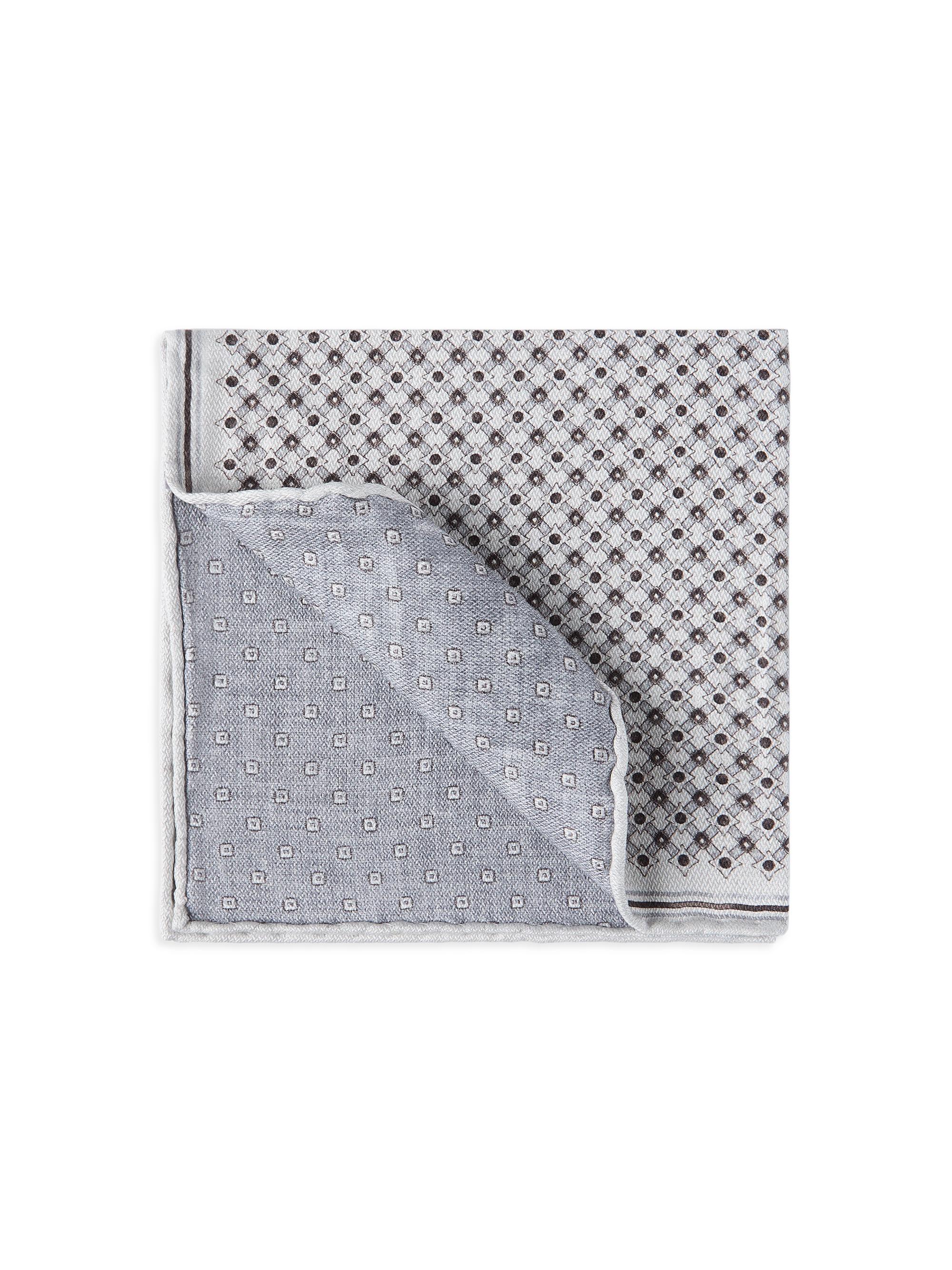 Brunello Cucinelli Men's Silk Geometric Pattern Pocket Square - Light Grey