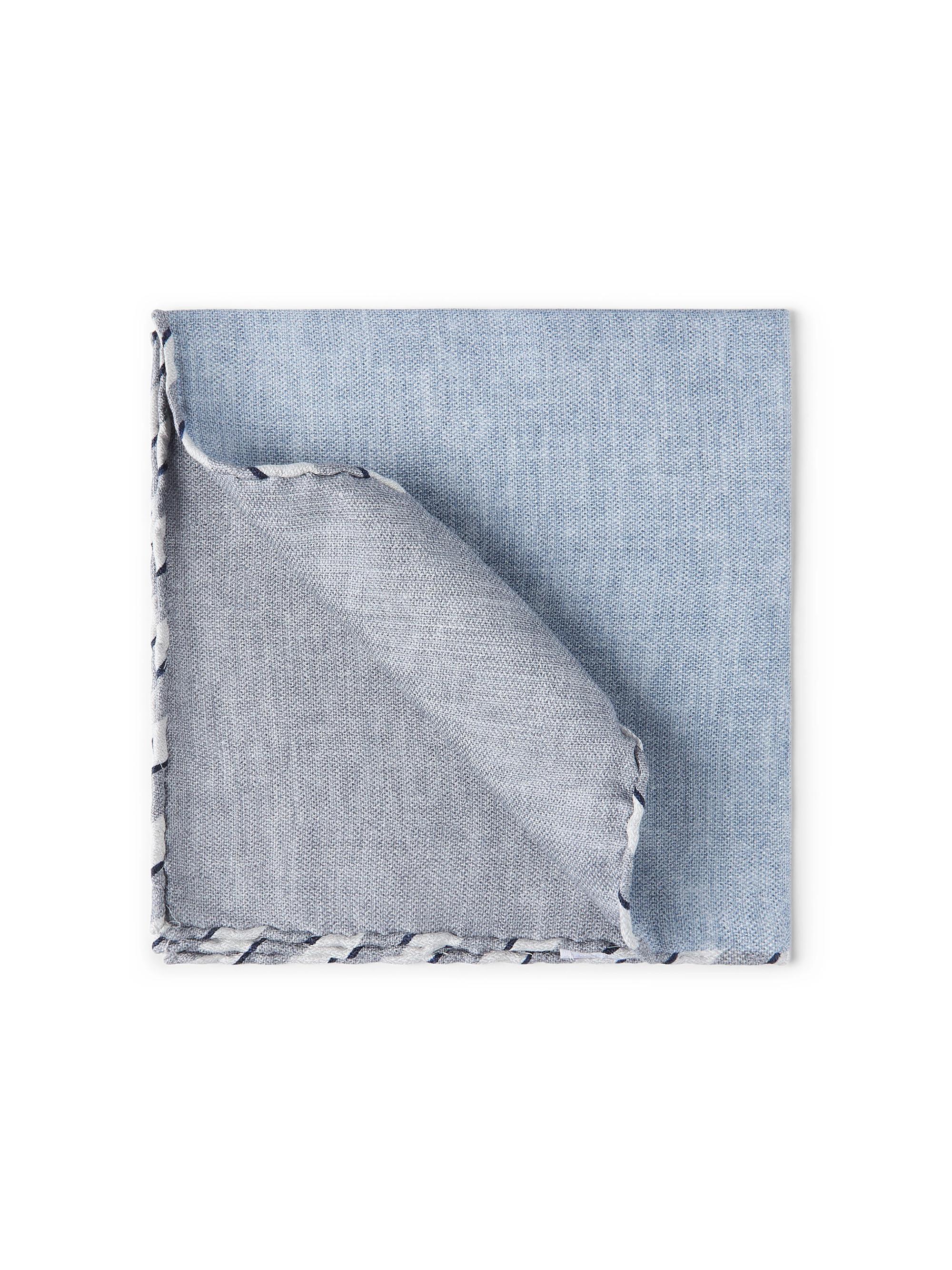 Brunello Cucinelli Men's Silk Pocket Square with Striped Border - Slate