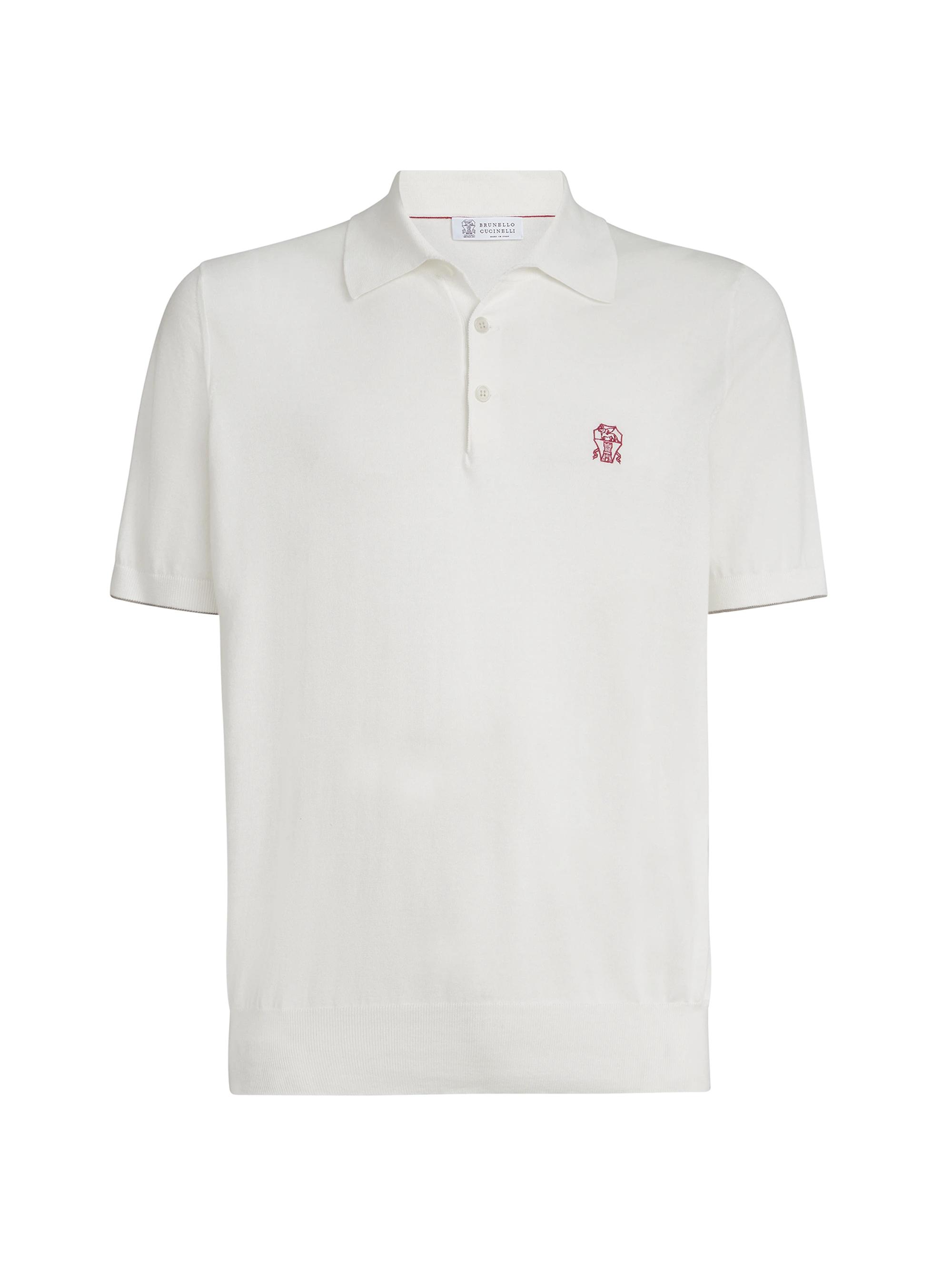 Brunello Cucinelli Men's Cotton Lightweight Knit Polo Shirt with Logo - Navy Blue