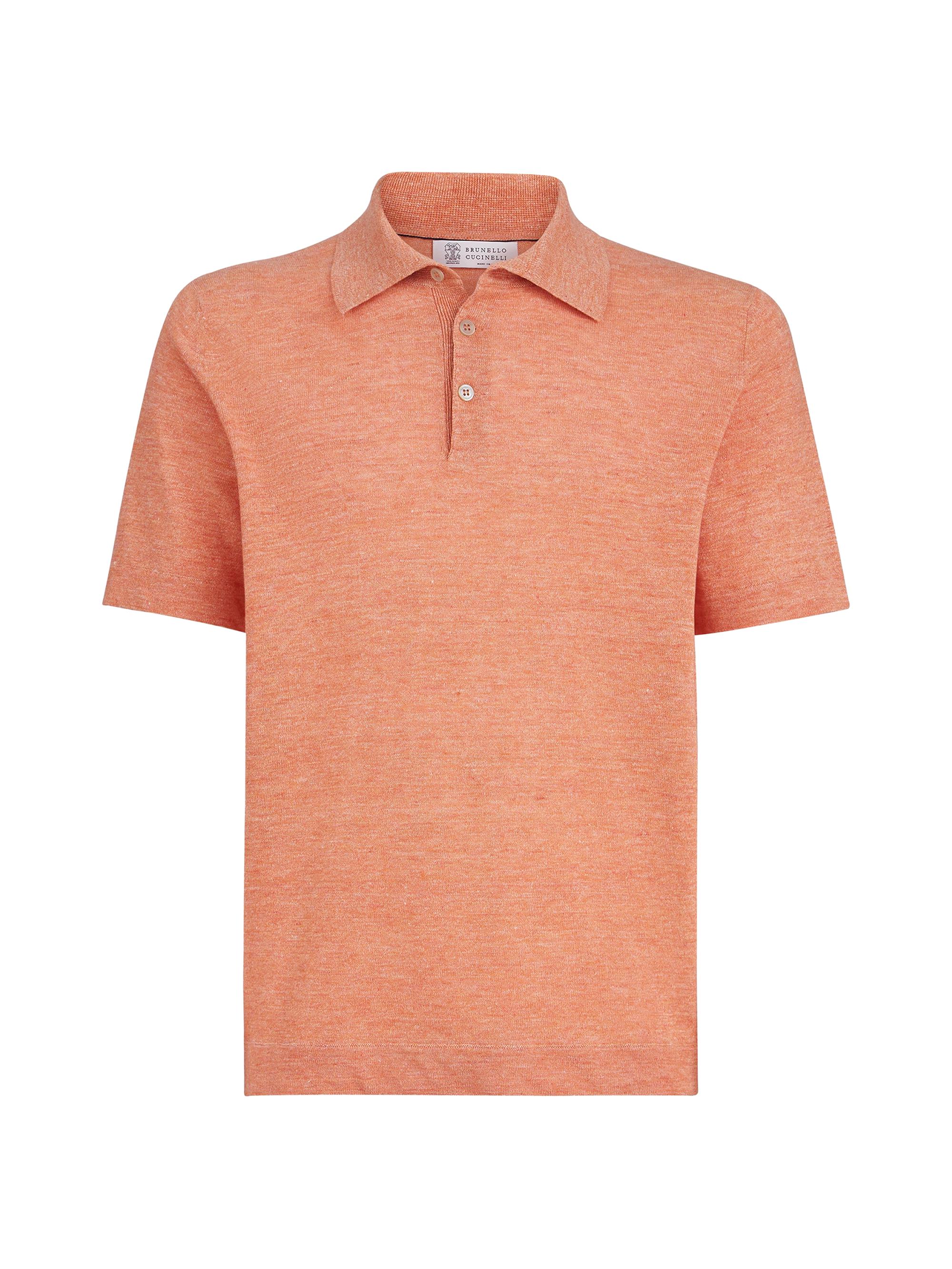 Brunello Cucinelli Men's Linen and Cotton Knit Polo Shirt - Apricot