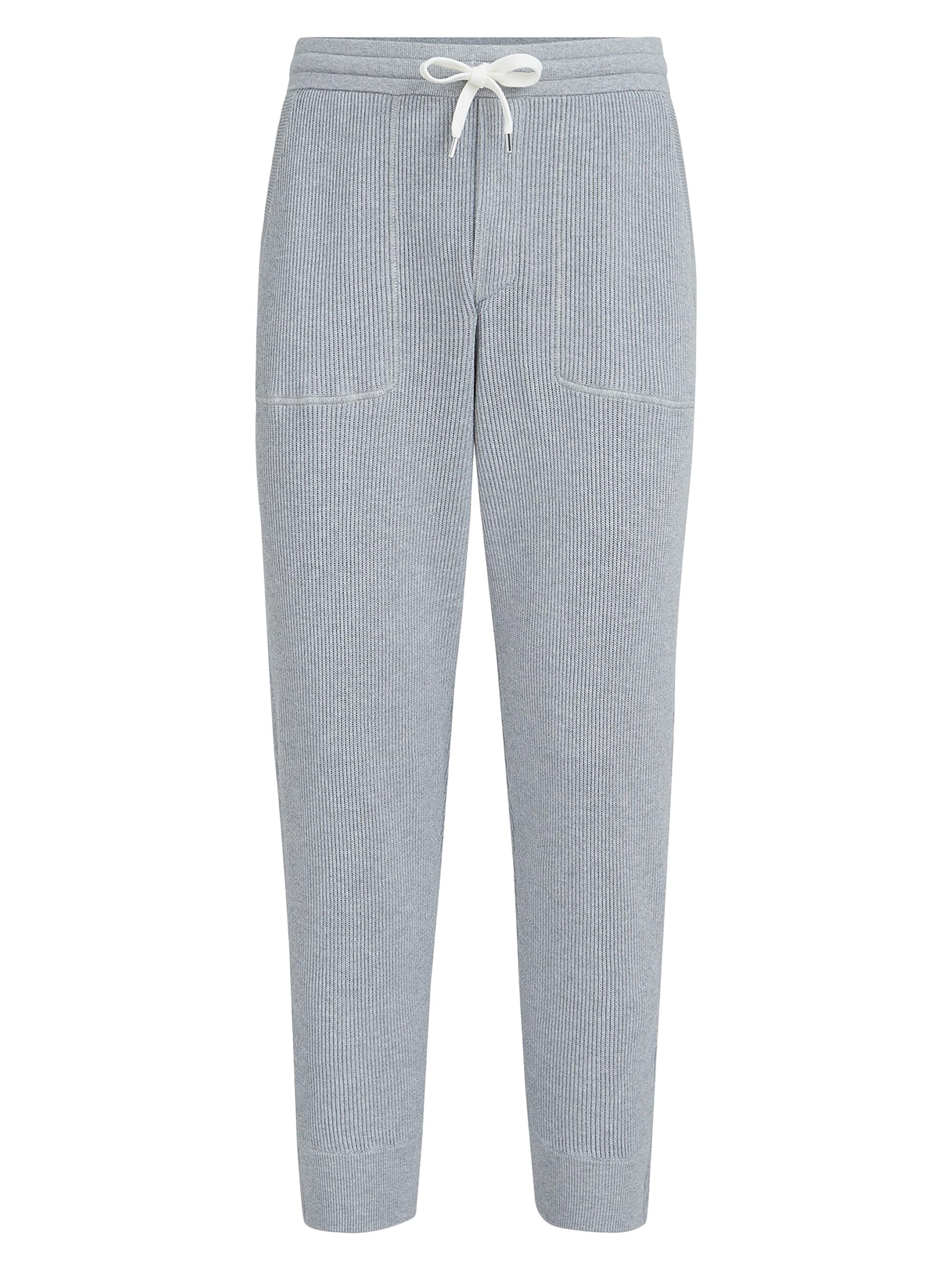 Brunello Cucinelli Men's Cotton English Rib Knit Trousers with Zipper Cuffs - Grey