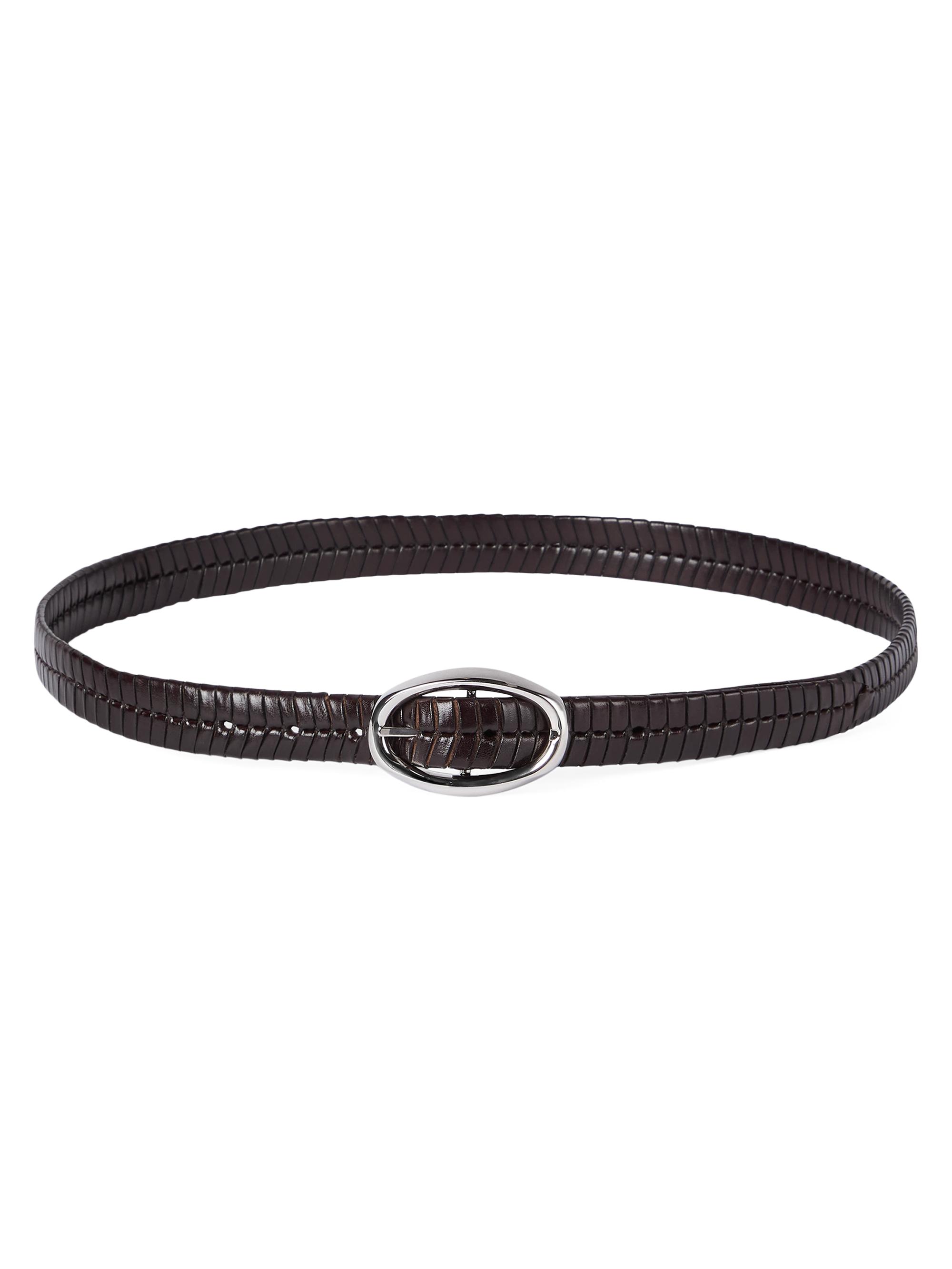 Brunello Cucinelli Men's Chevron Effect Braided Leather Belt with Oval Buckle - Chocolate