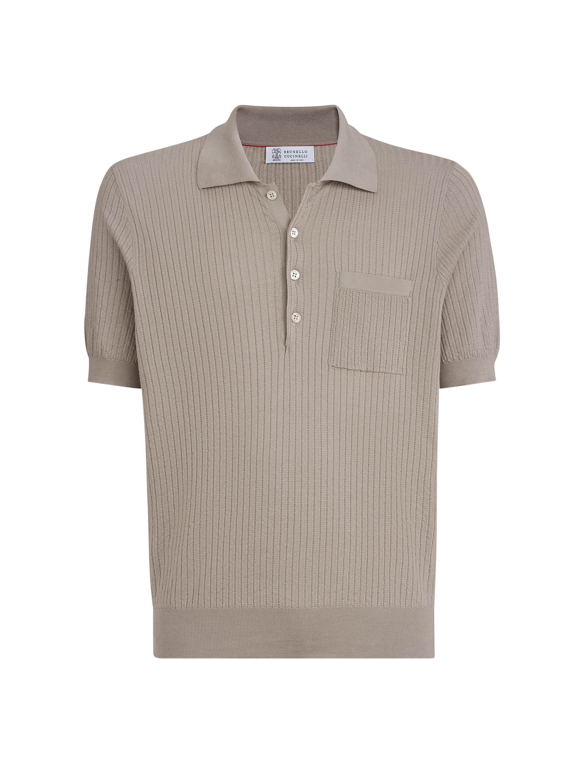Brunello Cucinelli Men's Cotton Textured Rib Lightweight Knit Polo Shirt - Dove