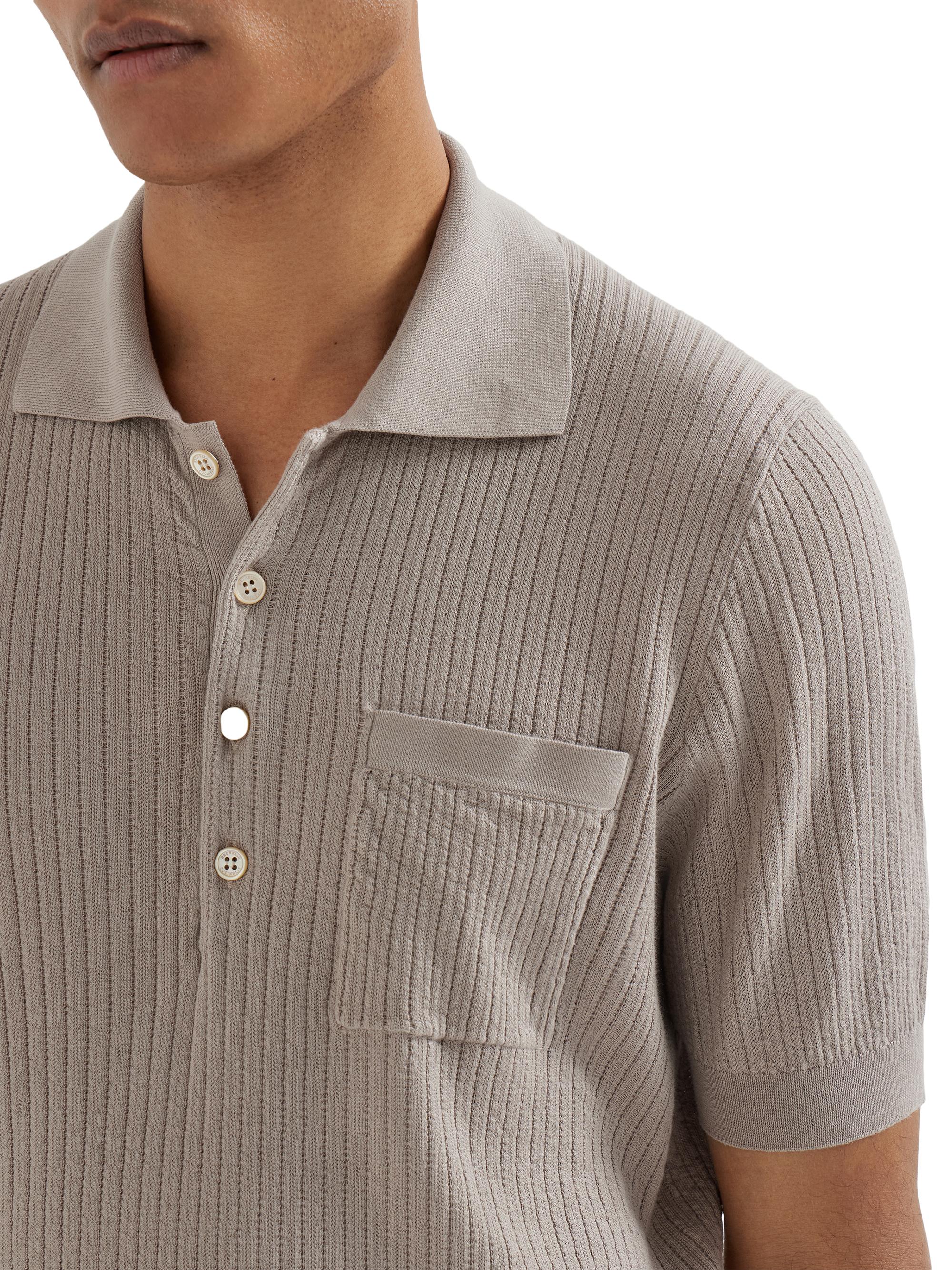 Brunello Cucinelli Cotton Textured Rib Lightweight Knit Polo Shirt