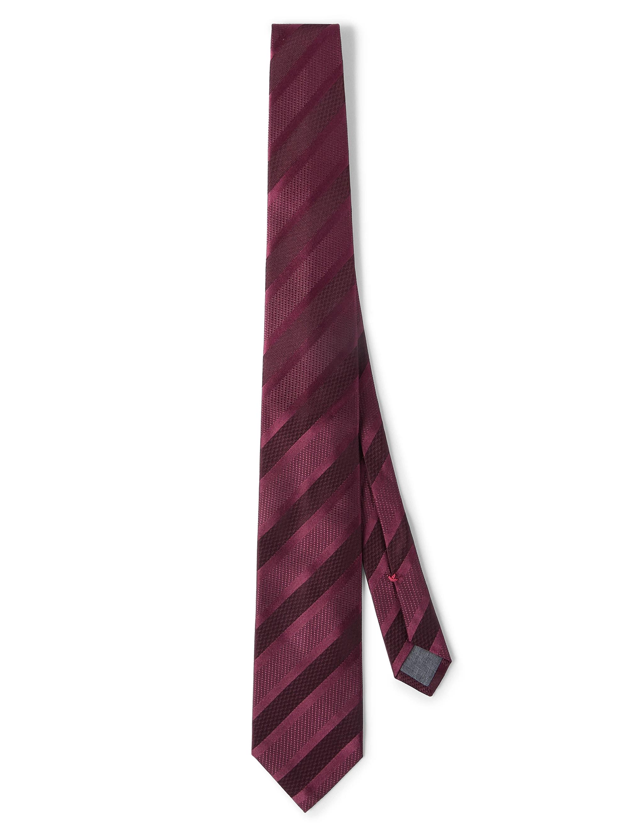Brunello Cucinelli Men's Texured Tone on Tone Stripe Silk Tie - Cherry