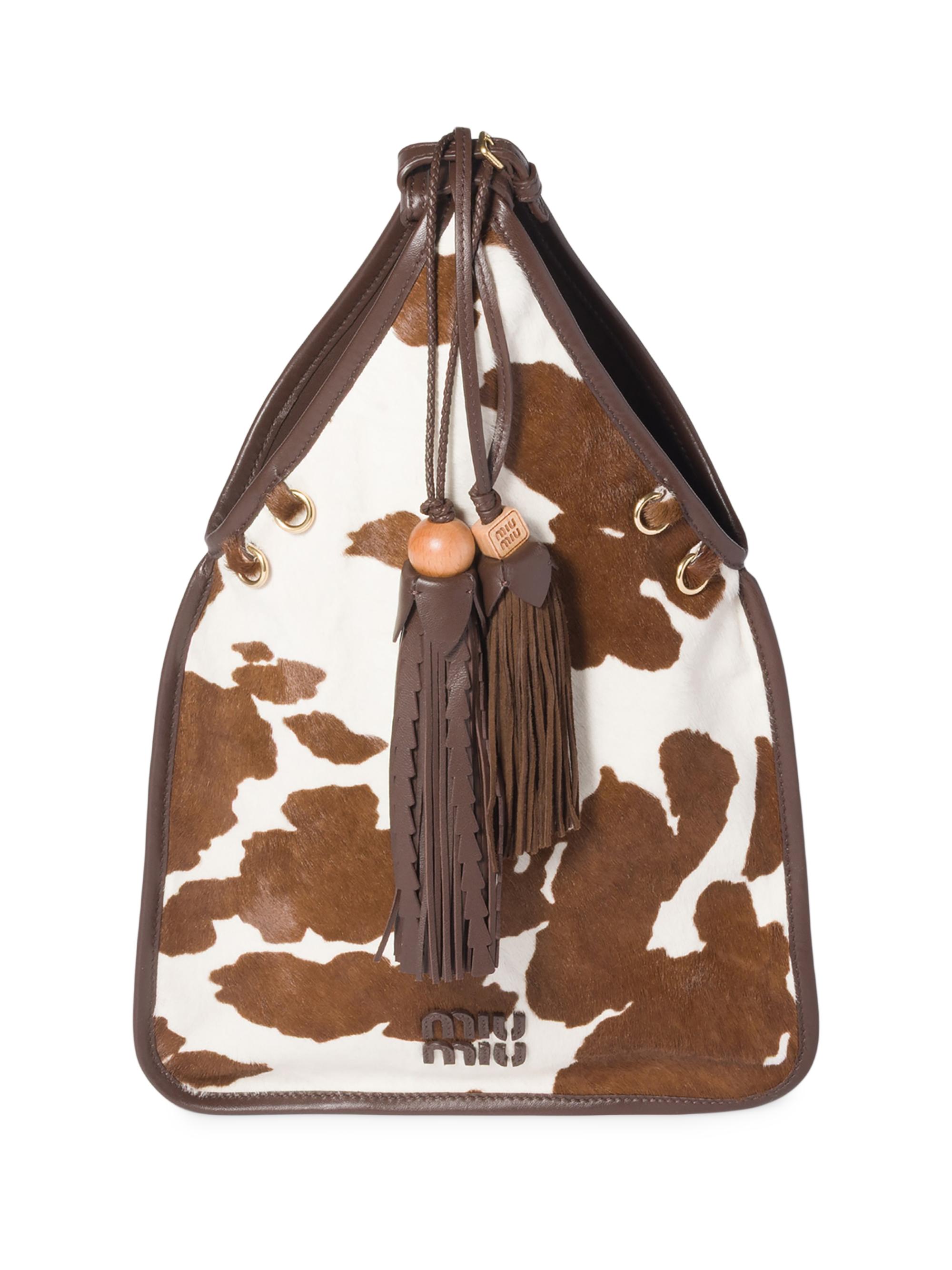 Miu Miu Women's Calf Hair Shoulder Bag - White Brown