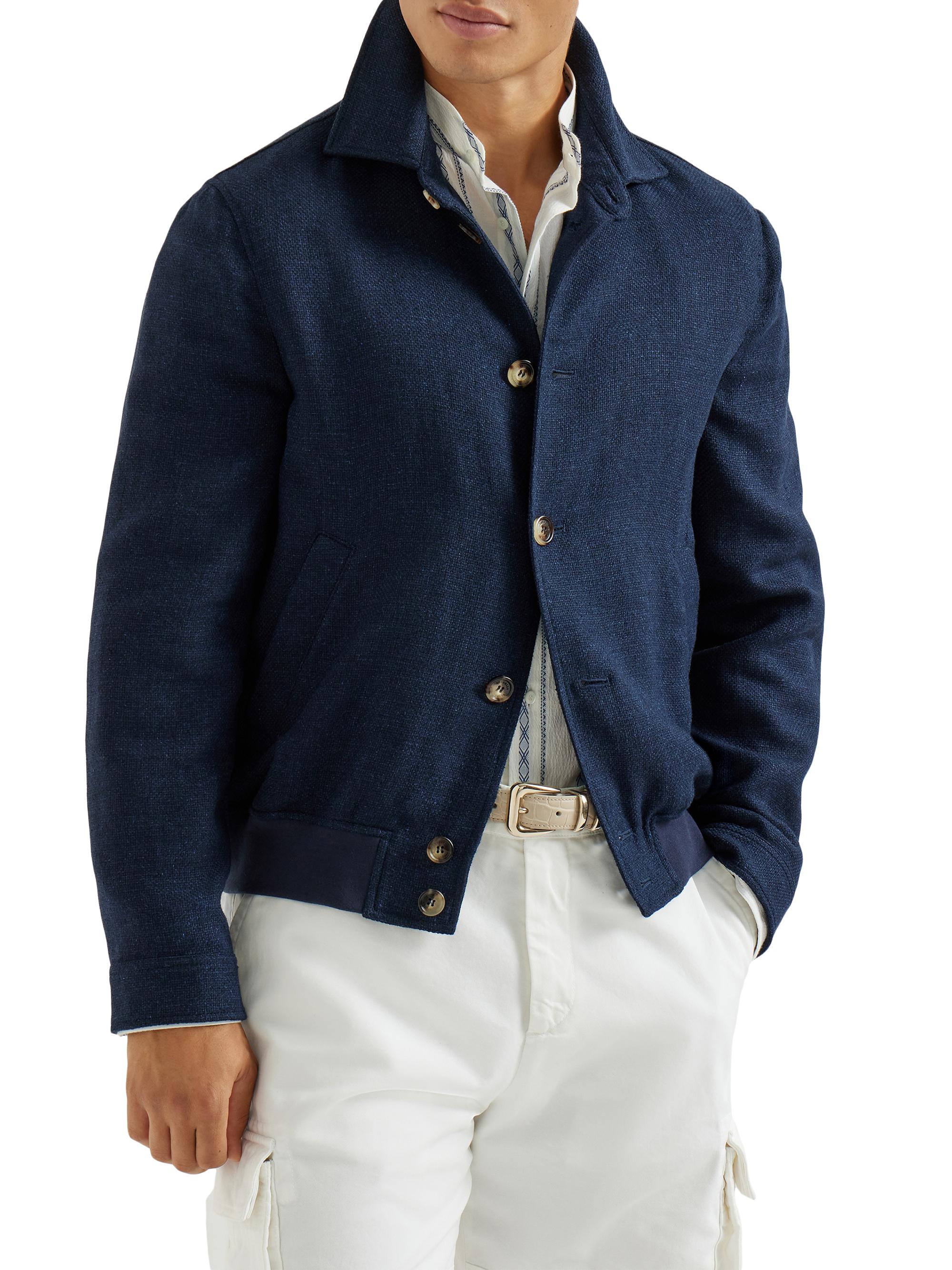 Brunello Cucinelli Silk, Linen and Wool Hopsack Outerwear Jacket