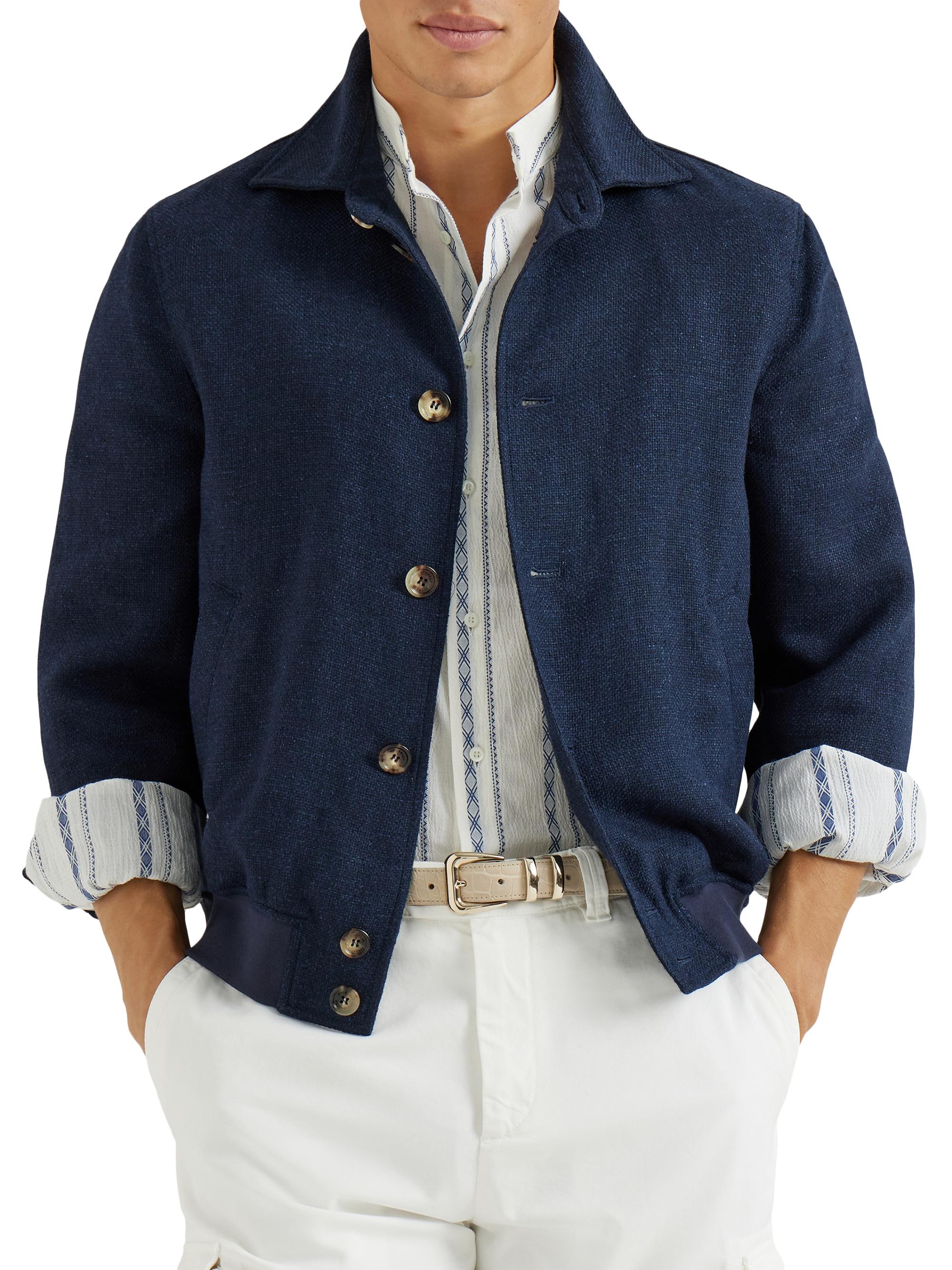 Brunello Cucinelli Silk, Linen and Wool Hopsack Outerwear Jacket | Saks ...