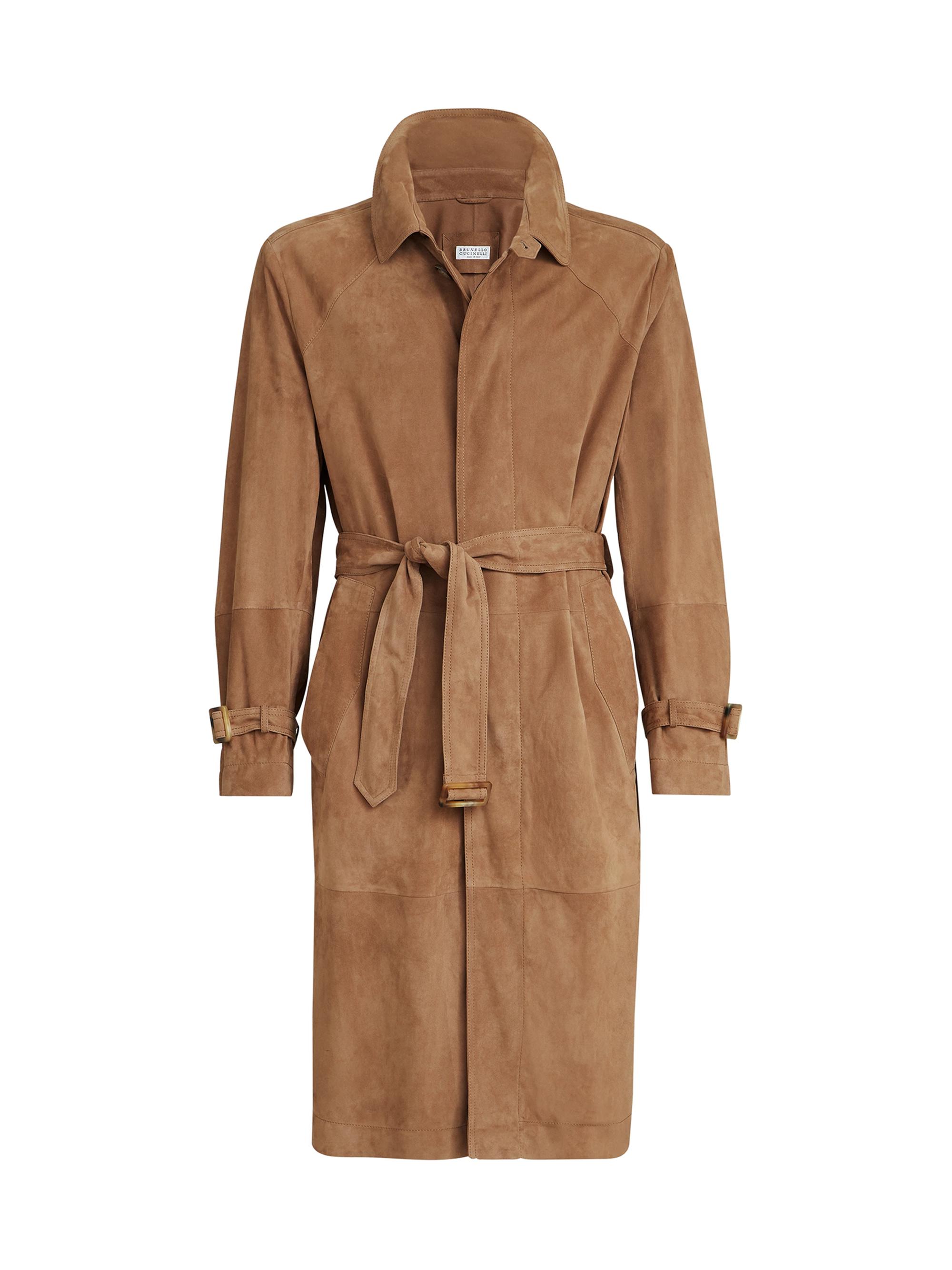 Brunello Cucinelli Men's Suede Unlined Trenchcoat - Biscuit
