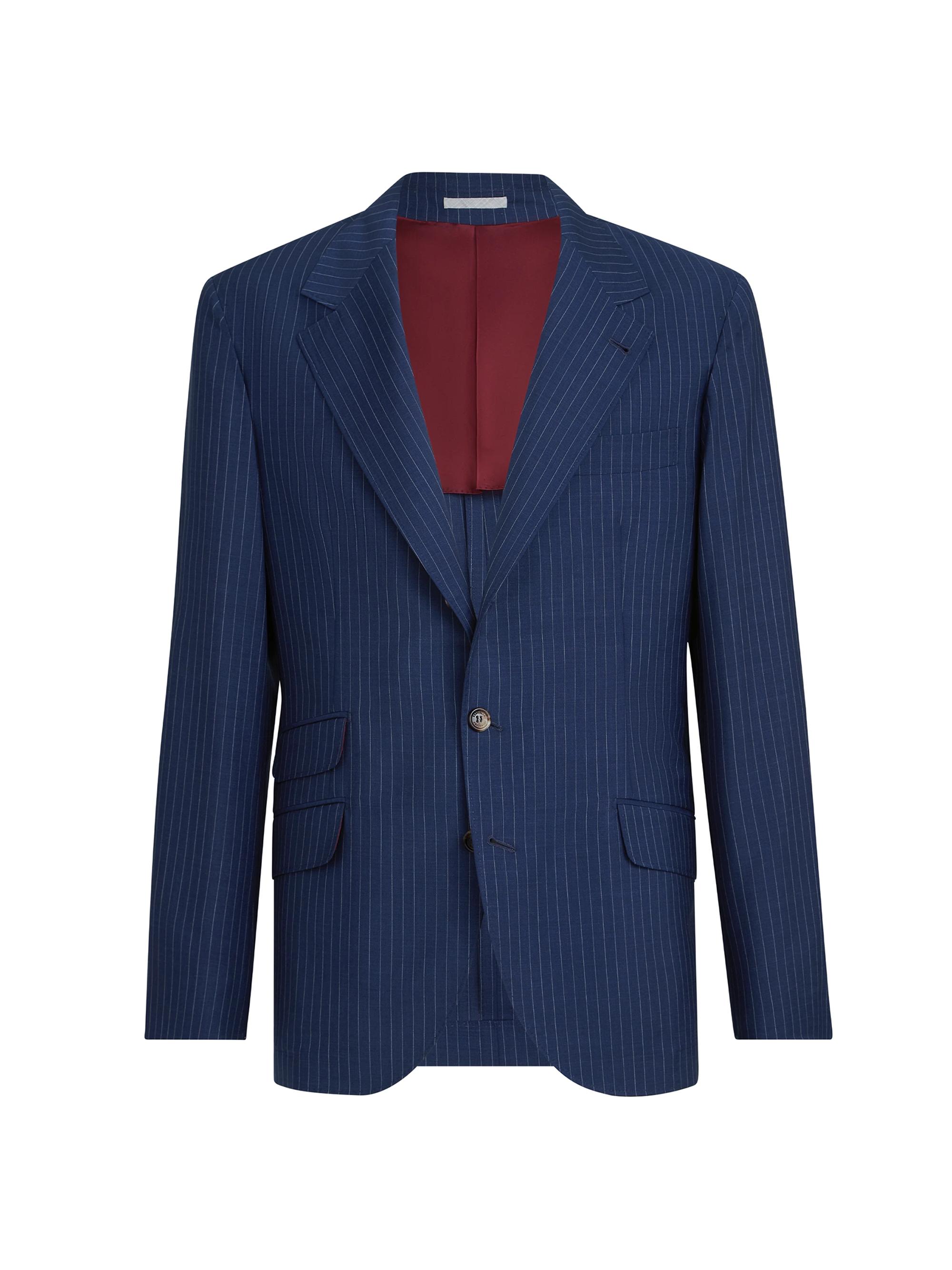 Brunello Cucinelli Men's Wool and Mohair Pinstripe Fresco Deconstructed Cavallo Blazer - Blue