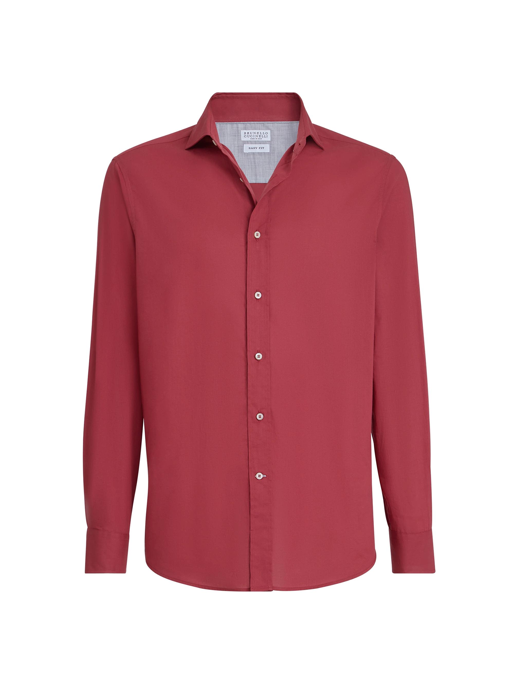 Brunello Cucinelli Men's Lightweight Muslin Easy Fit Shirt with Spread Collar - Cherry