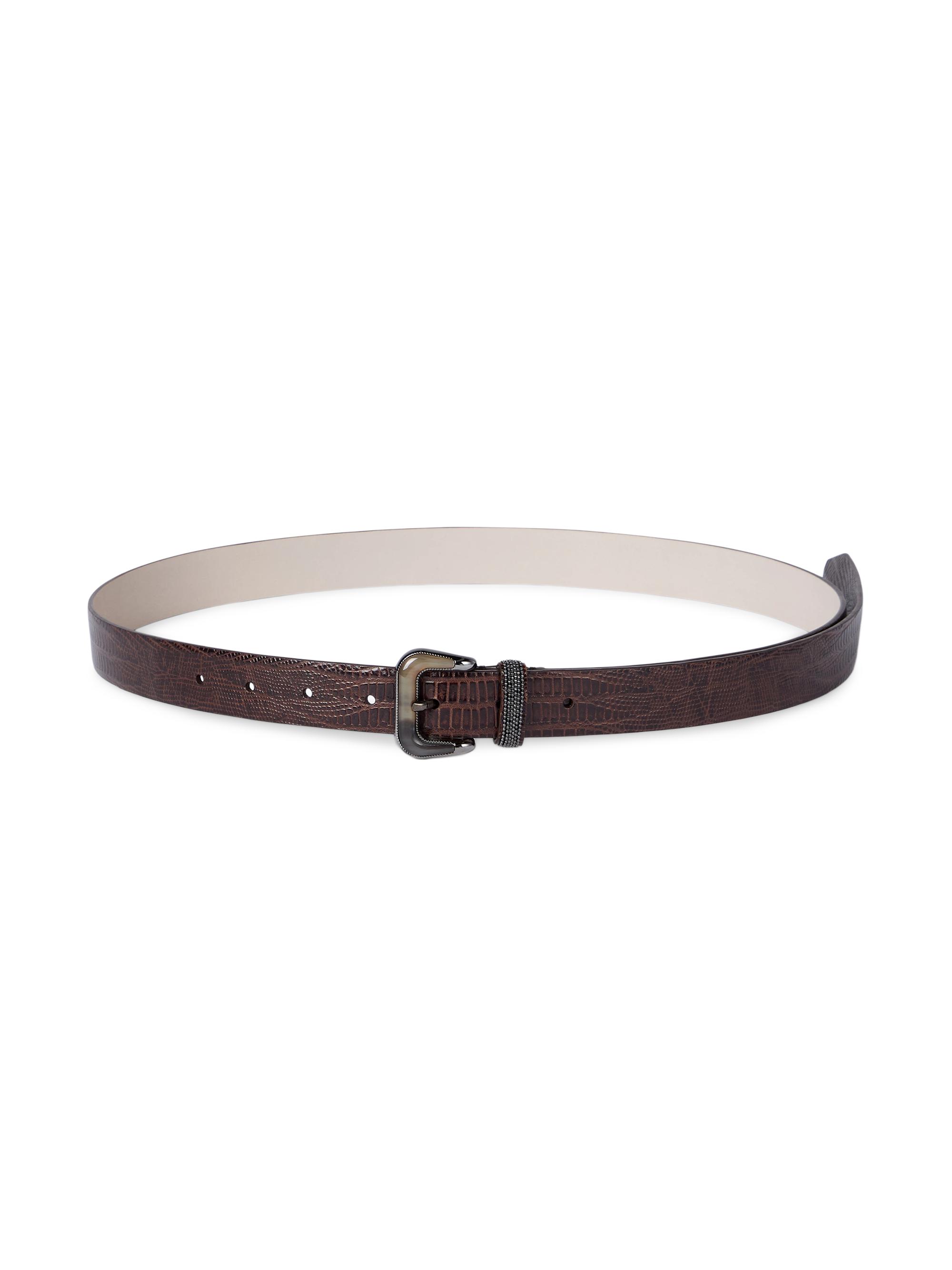 Brunello Cucinelli Women's Lizard Effect Calfskin Belt with Shiny Loop - Rust Brown