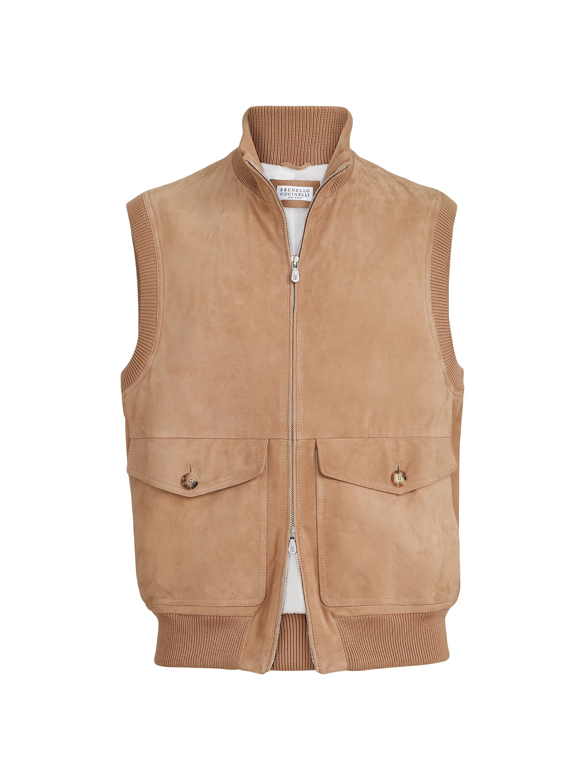 Brunello Cucinelli Men's Suede Vest with Thermore Padding - Light Brown